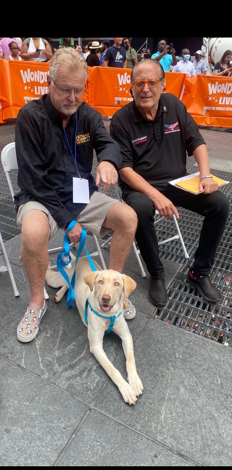 Vietnam veteran Chris Quirin, left, with his dog, Layla, a rescue from Southampton Animal Shelter Foundation who was trained to be a companion dog through coordination with the group Operation Warrior Shield.