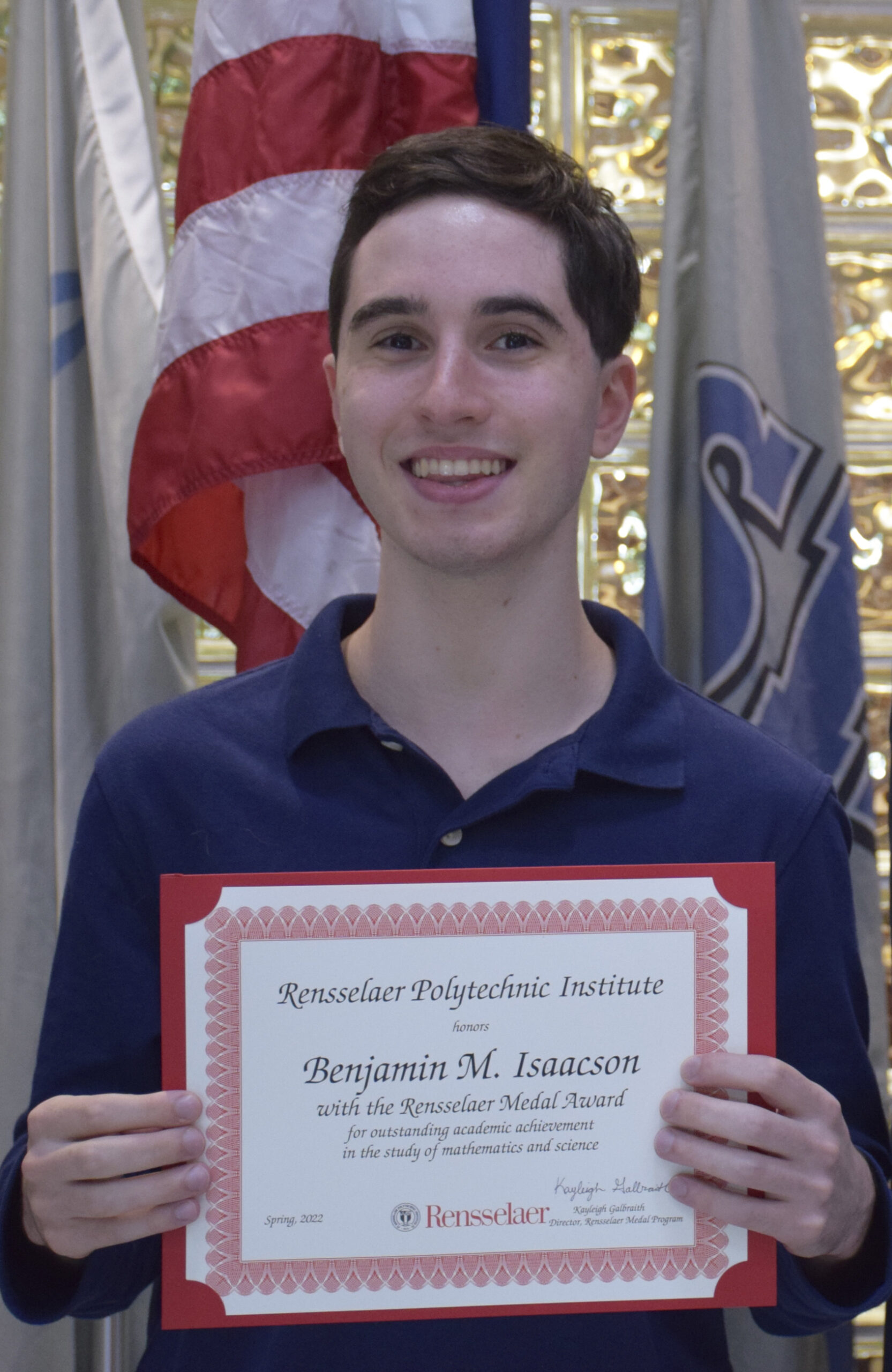 Eastport-South Manor Junior-Senior High School senior Benjamin Isaacson received a merit scholarship from the Rensselaer Polytechnic Institute scholarship for being distinguished in the areas of mathematics and science. The scholarship is guaranteed for four years should Benjamin be accepted and enroll at RPI next fall.