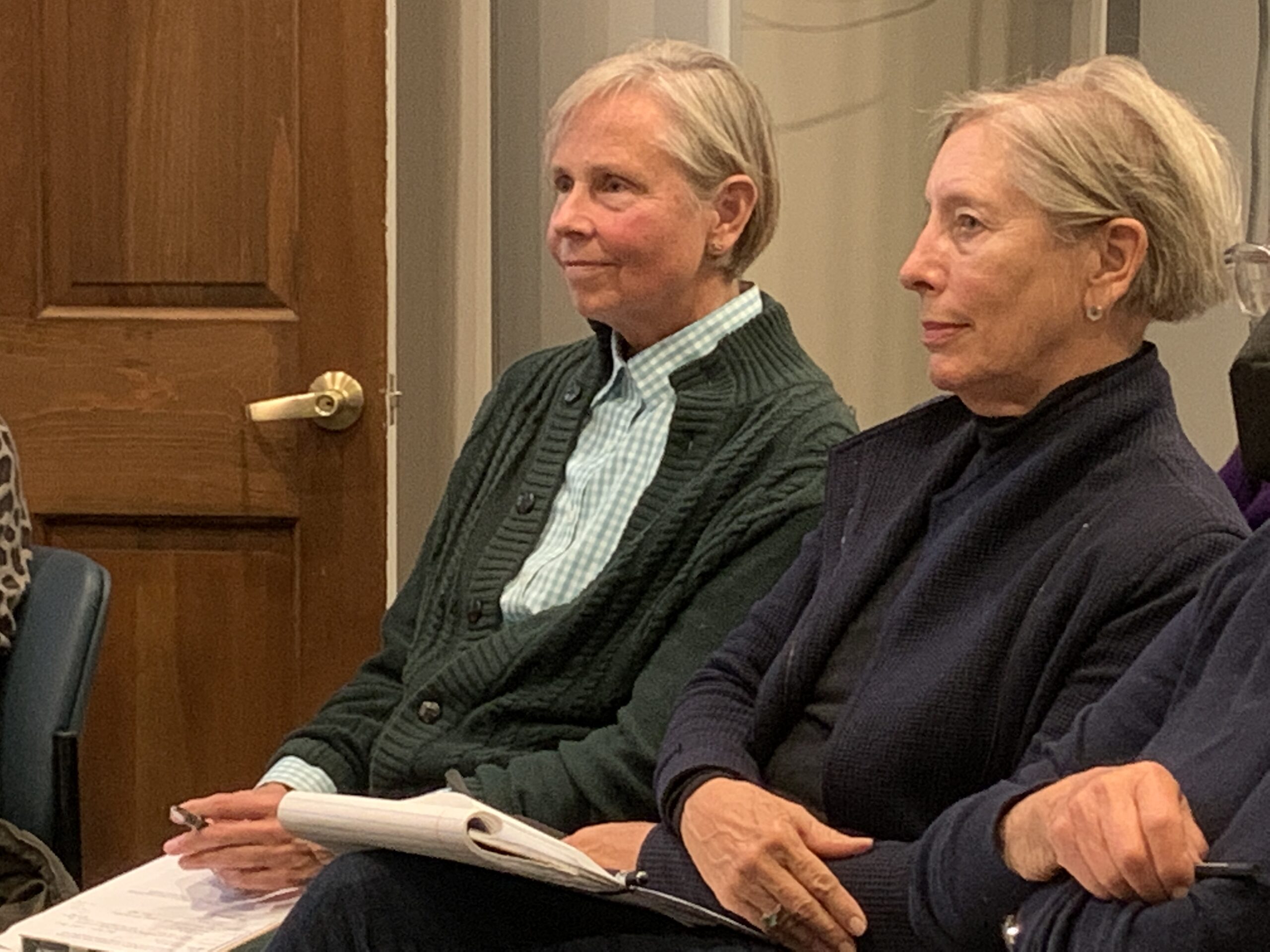 Kathryn Szoka and Susan Mead listen to the discussion about preserving John Steinbeck's former home at the Tuesday, October 11, Sag Harbor Village Board meeting. STEPHEN J. KOTZ