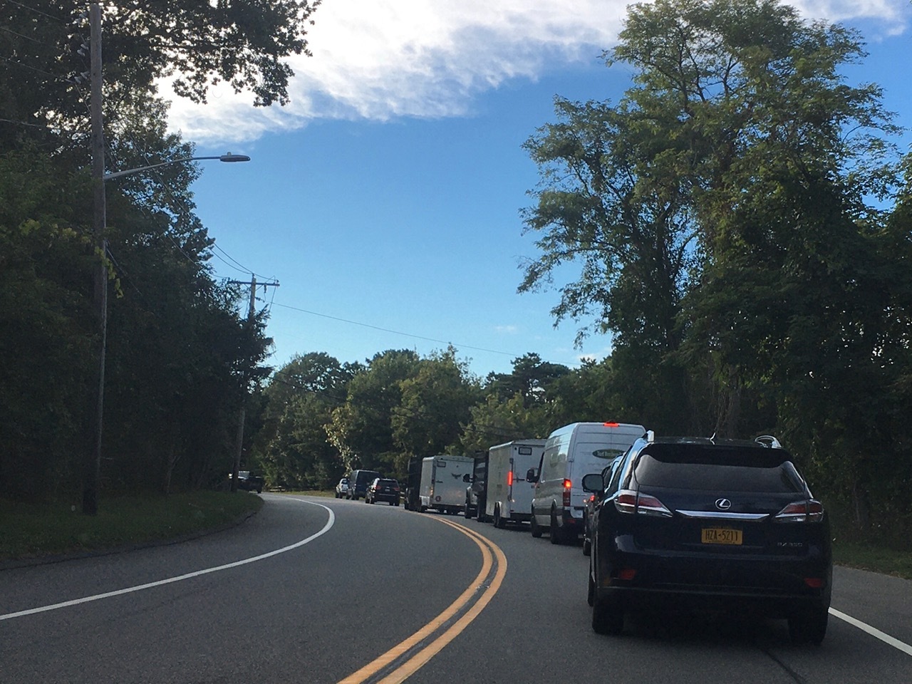 The afternoon bumper to bumper ride west in Hampton Bays.    KITTY MERRILL