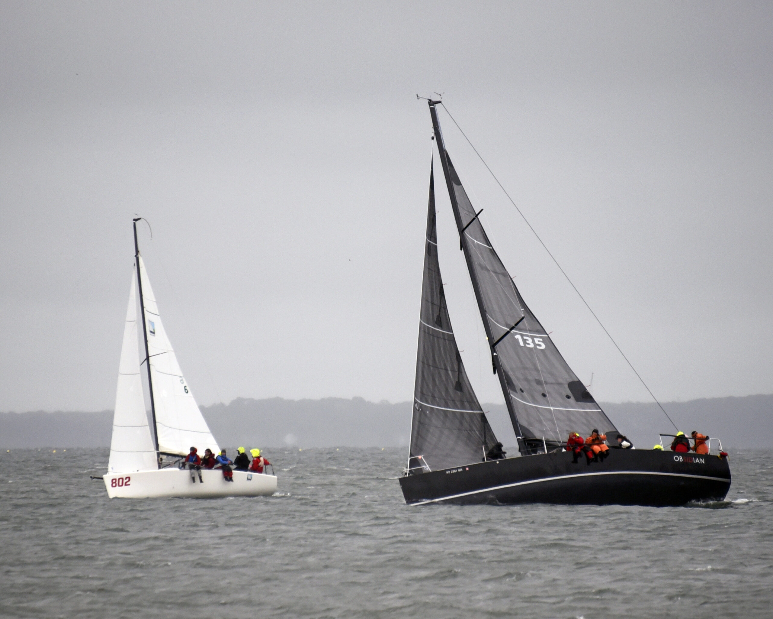 One of Oakcliff Racing’s pocket-rockets Melges 24’s passing the 36-foot J-111 Obsidian.  MICHAEL MELLA