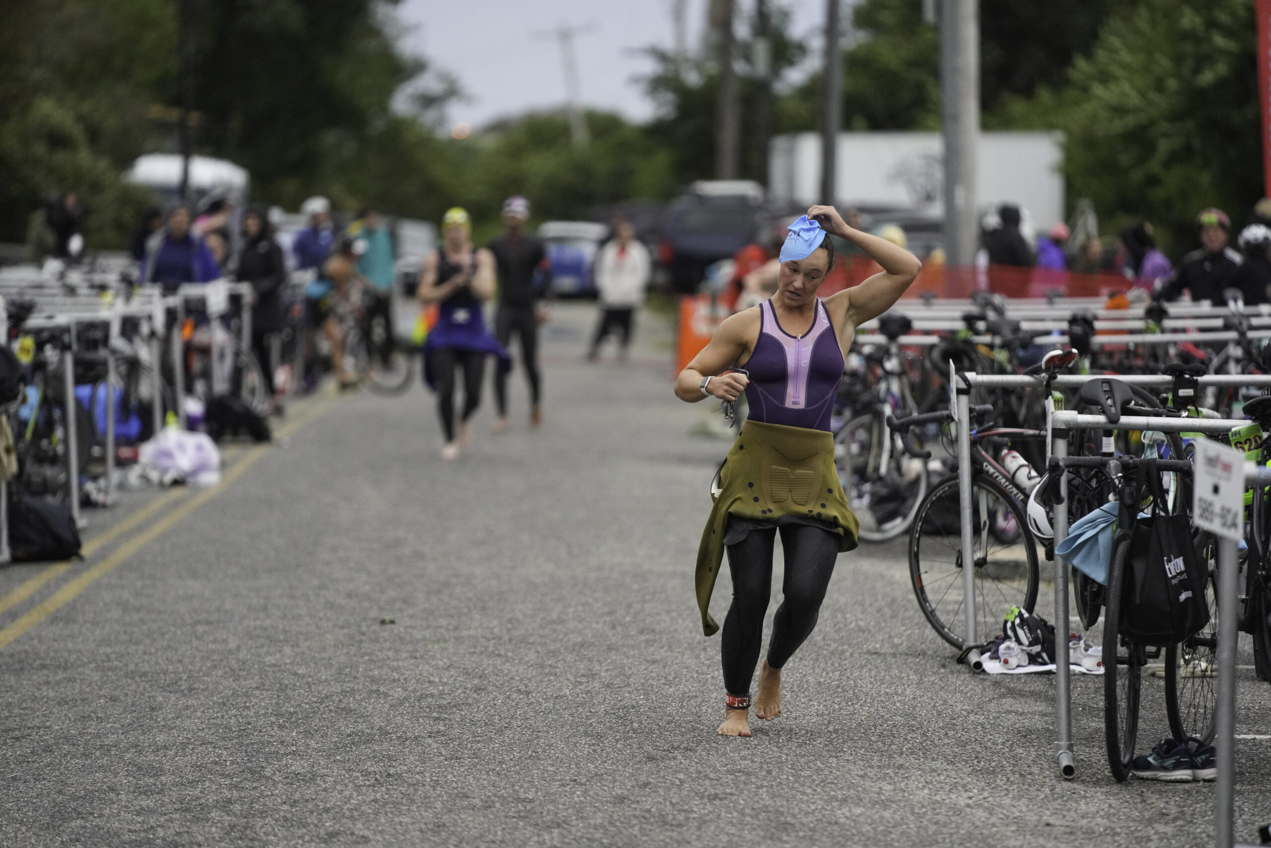 Michelle Wootton out of the water and transition to the next phase of the race.    RON ESPOSITO
