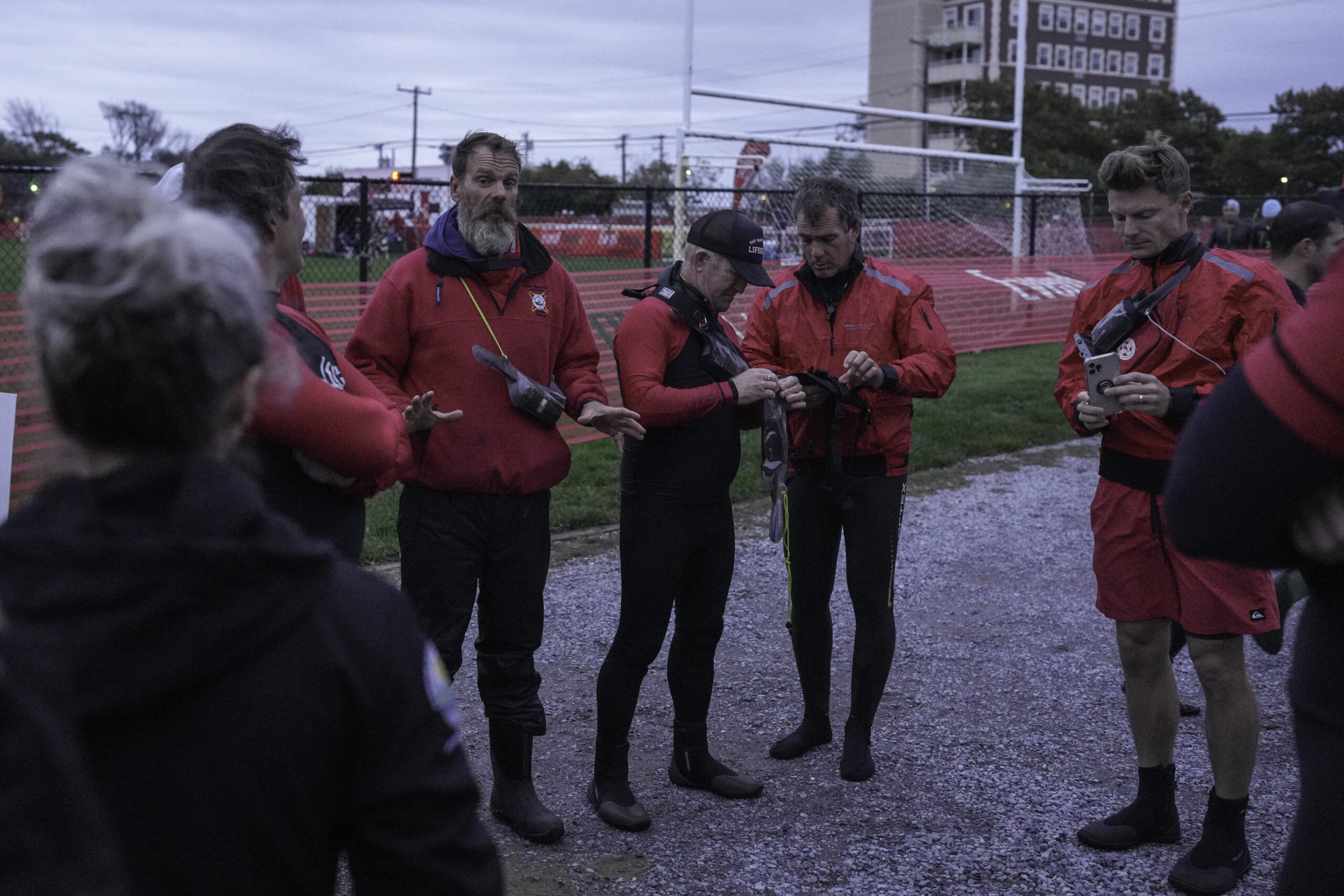 Members of East Hampton Volunteer Ocean Rescue get ready to assist.    RON ESPOSITO