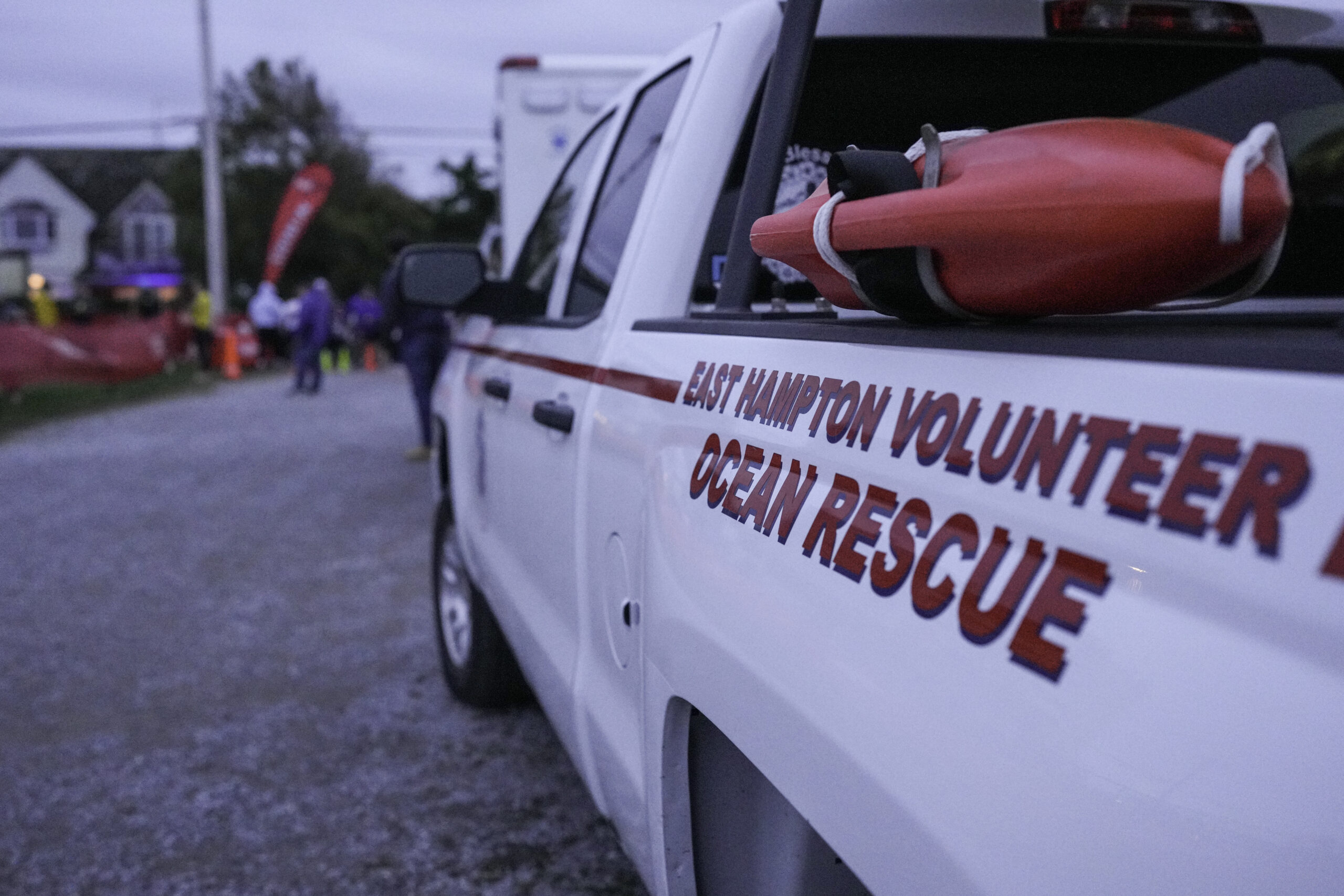 East Hampton Volunteer Ocean Rescue was on hand Sunday morning to help set up the course of the MightyMan Triathlon festival of races and also assist in the water.    RON ESPOSITO