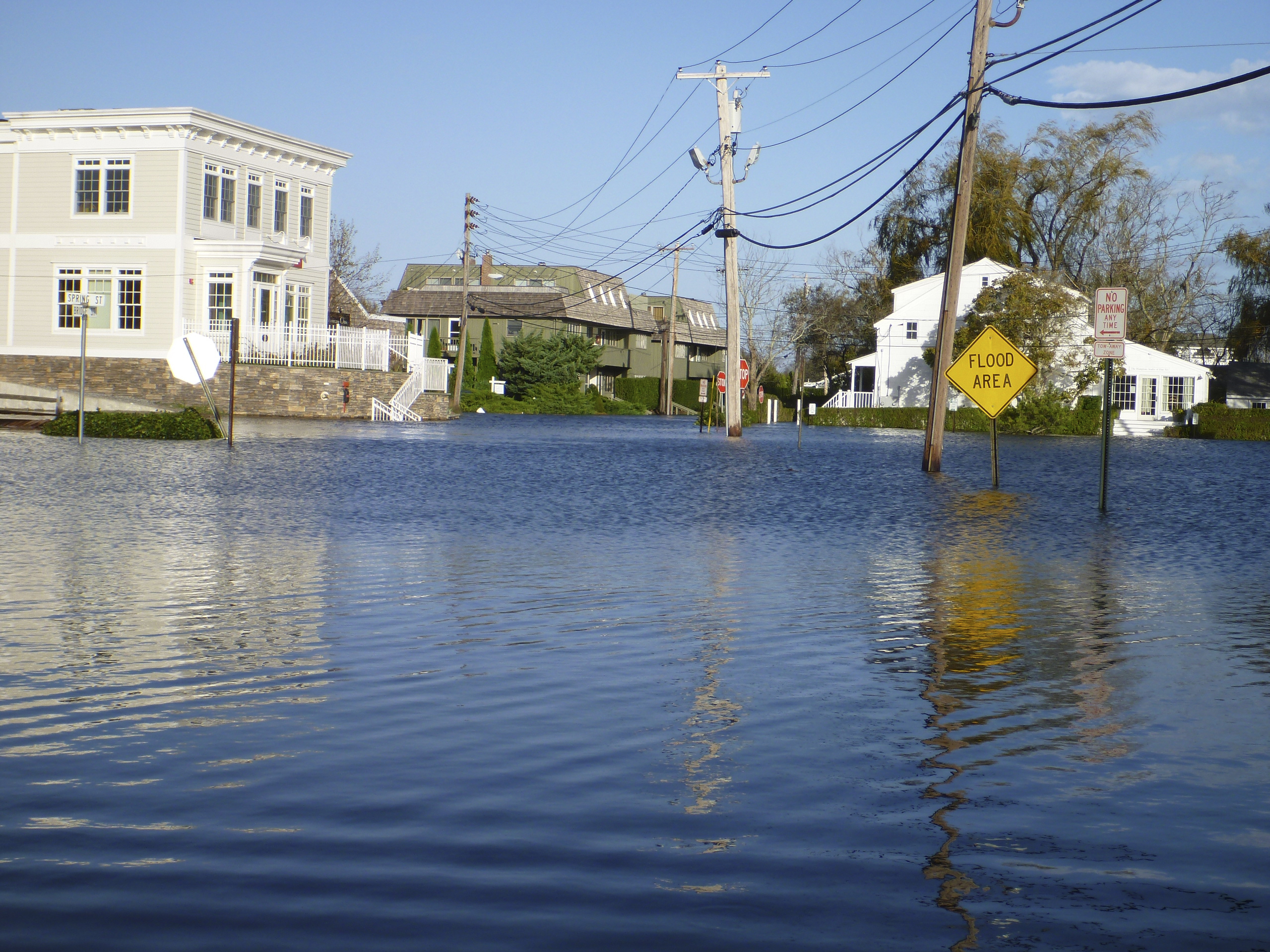 A view of the flooding in Sag Harbor from Spring Street the day after Sandy.   JOE LOUCHHEIM