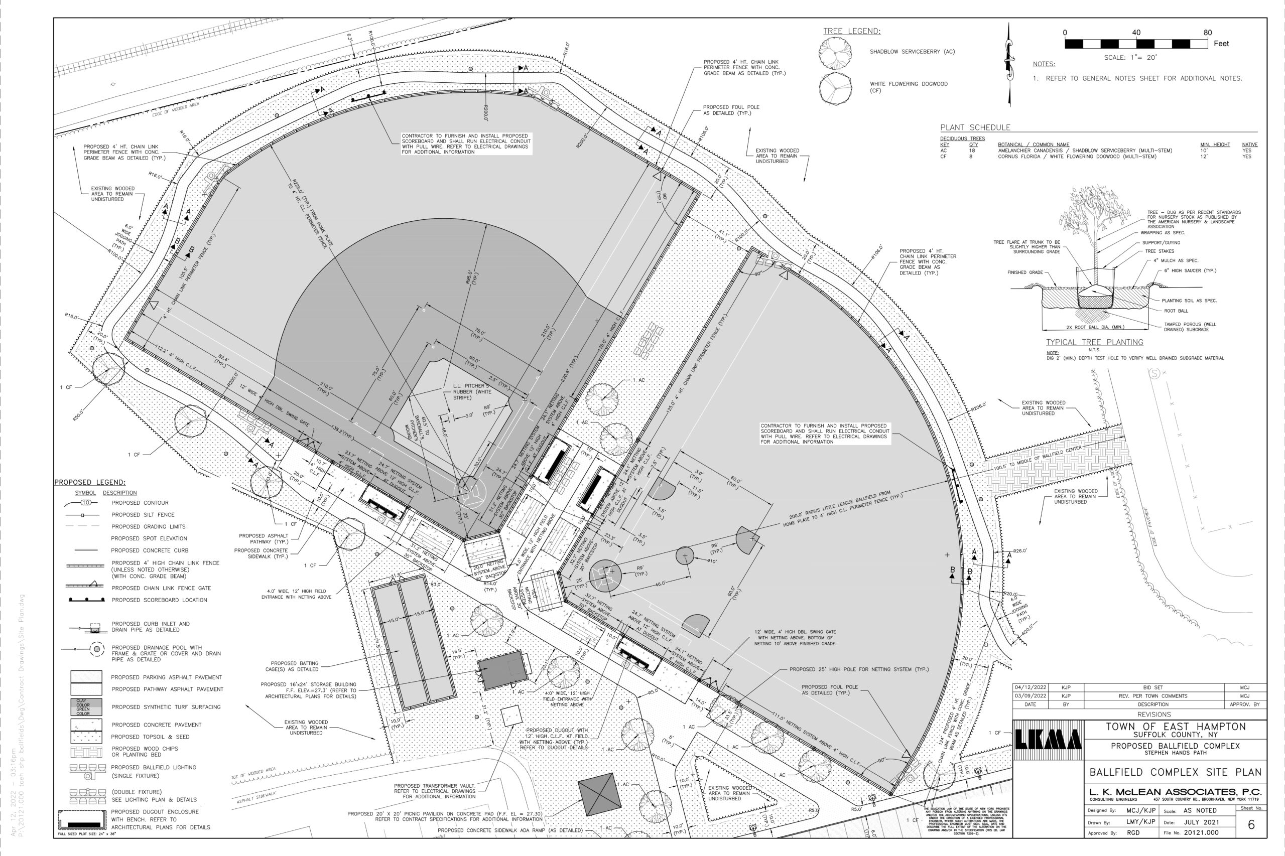 Design specs of East Hampton Little League's new ball fields.