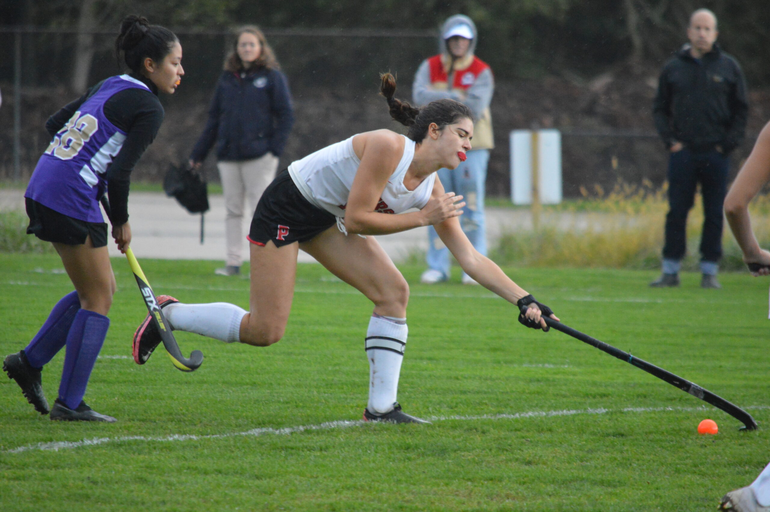 Pierson senior Meredith Spolarich, reaching for a loose ball, scored three goals to lead the Whalers to a 5-0 win over Greenport on Monday.    GAVIN MENU