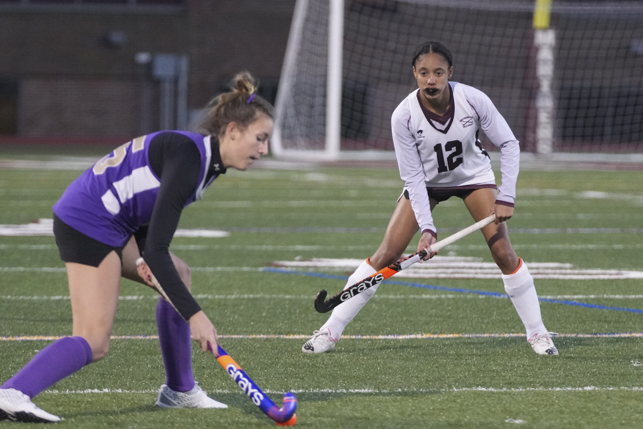 Southampton's Daelyn Palmore pressures a Greenport/Southold player.    RON ESPOSITO