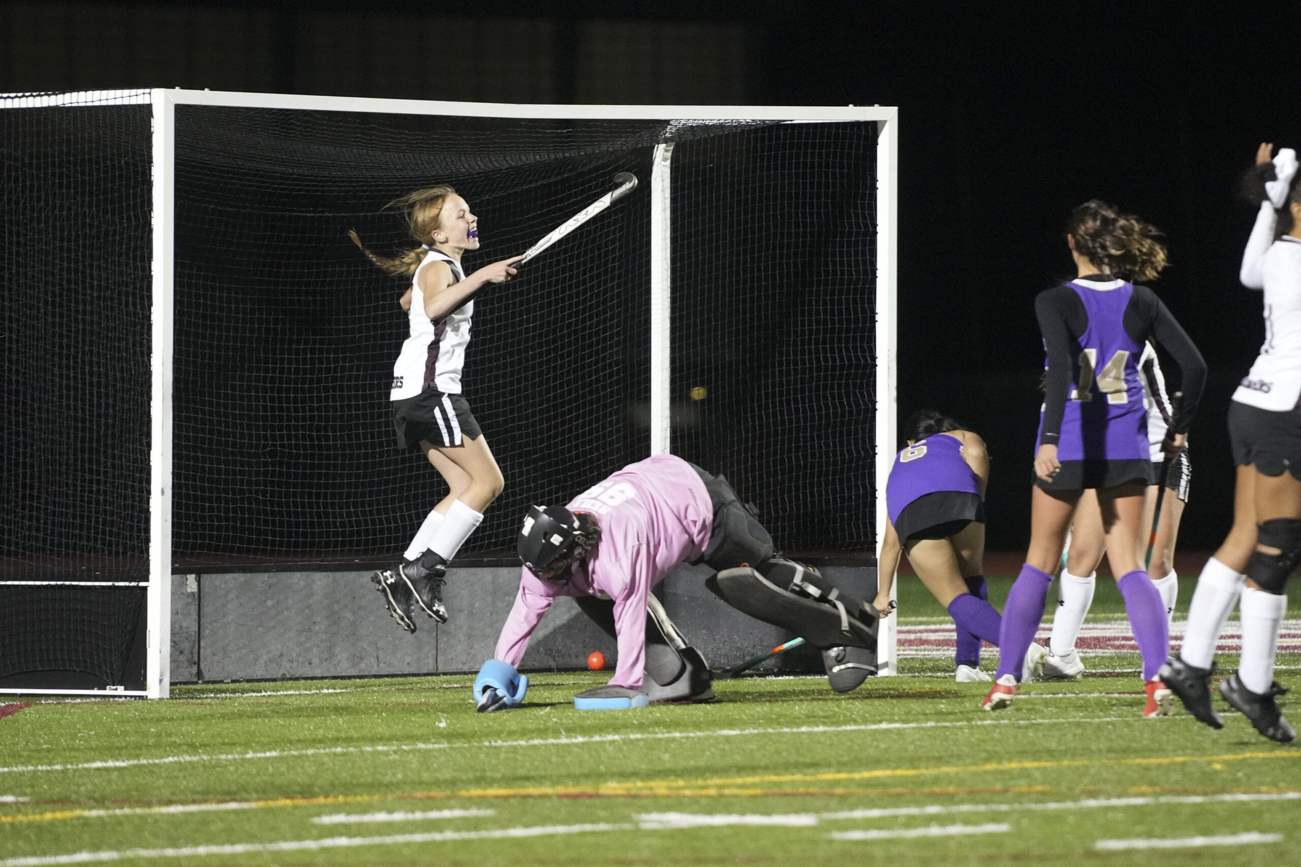 Carly Kreymborg celebrates a Mariner goal.    RON ESPOSITO