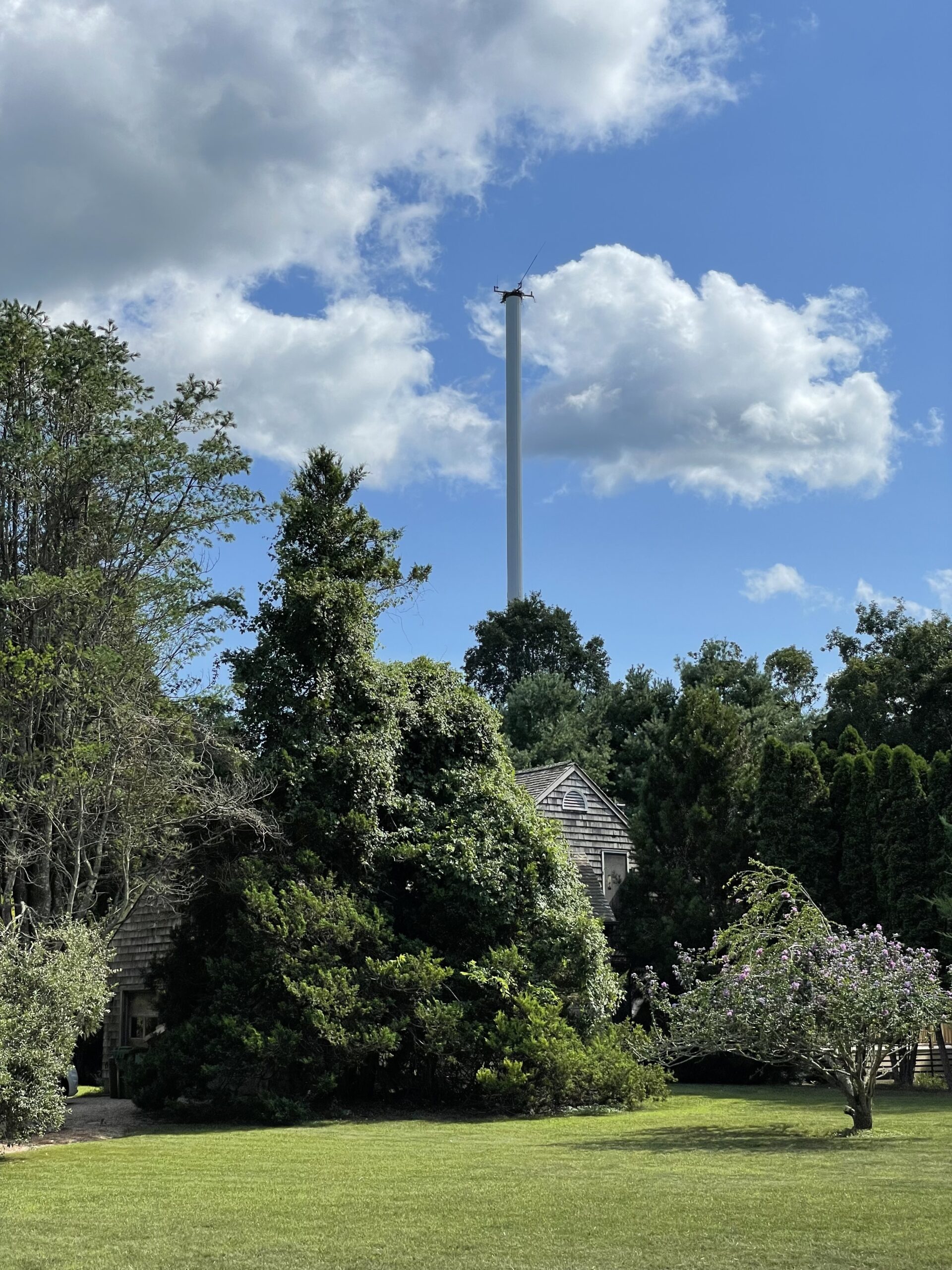 The Springs Fire District's existing tower on Fort Pond Boulevard, as seen from Talmage Farm Lane.