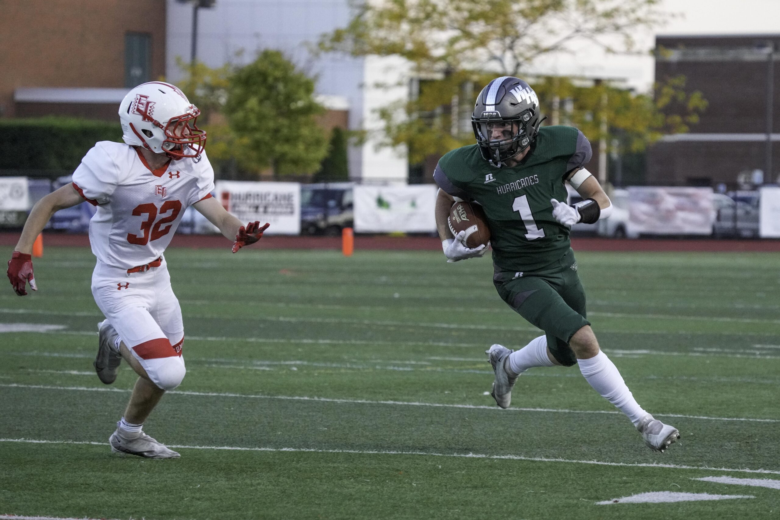 Westhampton Beach junior Kevin Smith finds some open room to run after making a catch. He scored the game's first touchdown in the first quarter.   RON ESPOSITO