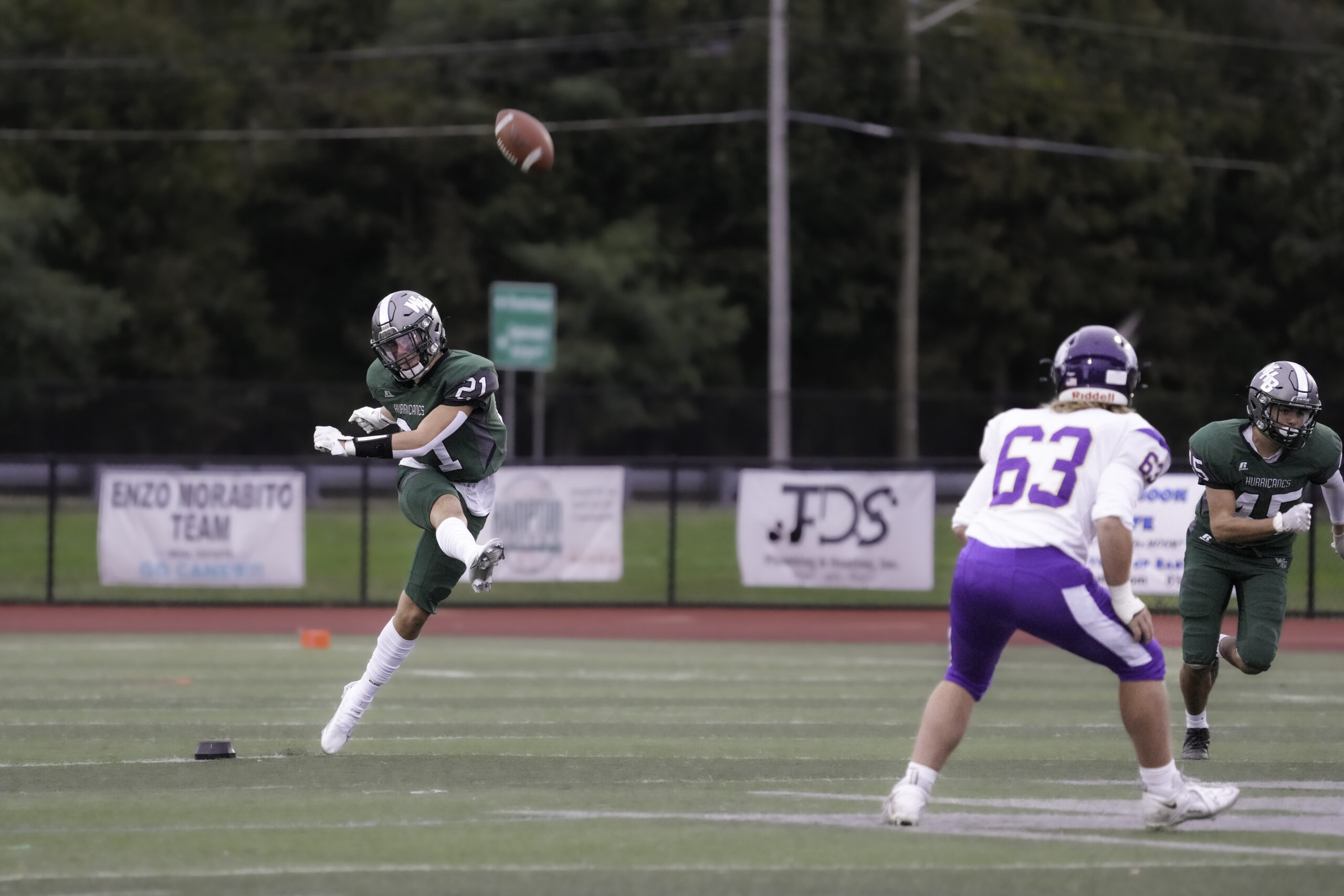 The Westhampton Beach Hurricanes were up 20-0 after the first quarter and 34-0 at halftime en route to a win over Islip at home on Friday night, which kept the Hurricanes undefeated on the season. RON ESPOSITO