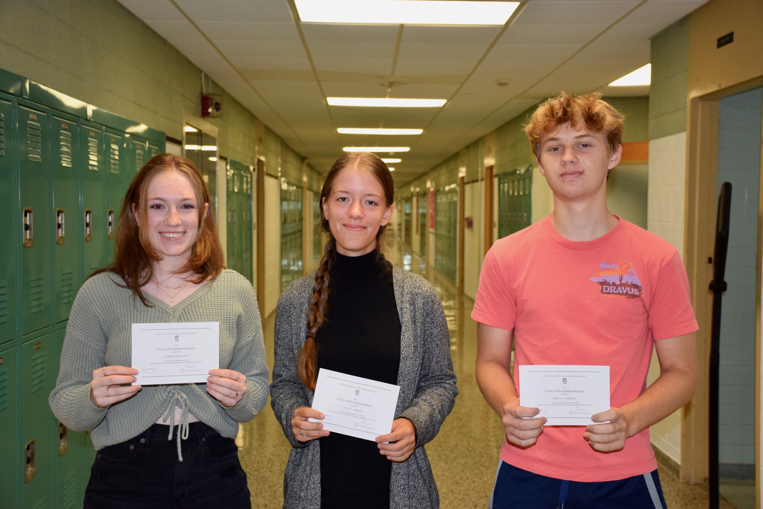 Westhampton Beach High School seniors McKenna Heaney, Julia Greiner and Reilly Atkinson have been named National Merit Commended Students. COURTESY WESTHAMPTON BEACH SCHOOL DISTRICT