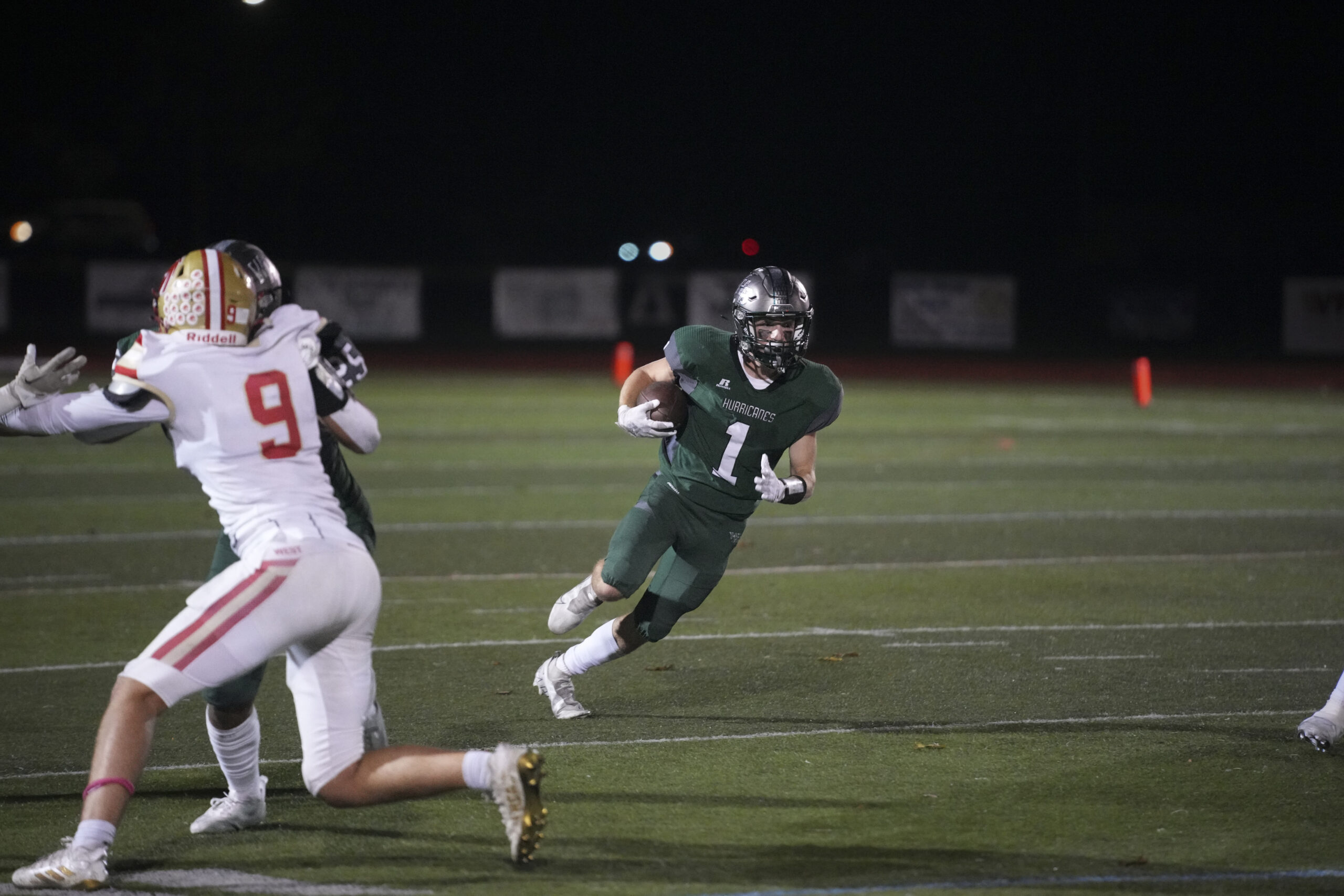 Westhampton Beach junior Kevin Smith has room to run thanks to a block from Jordyn Brown.    RON ESPOSITO