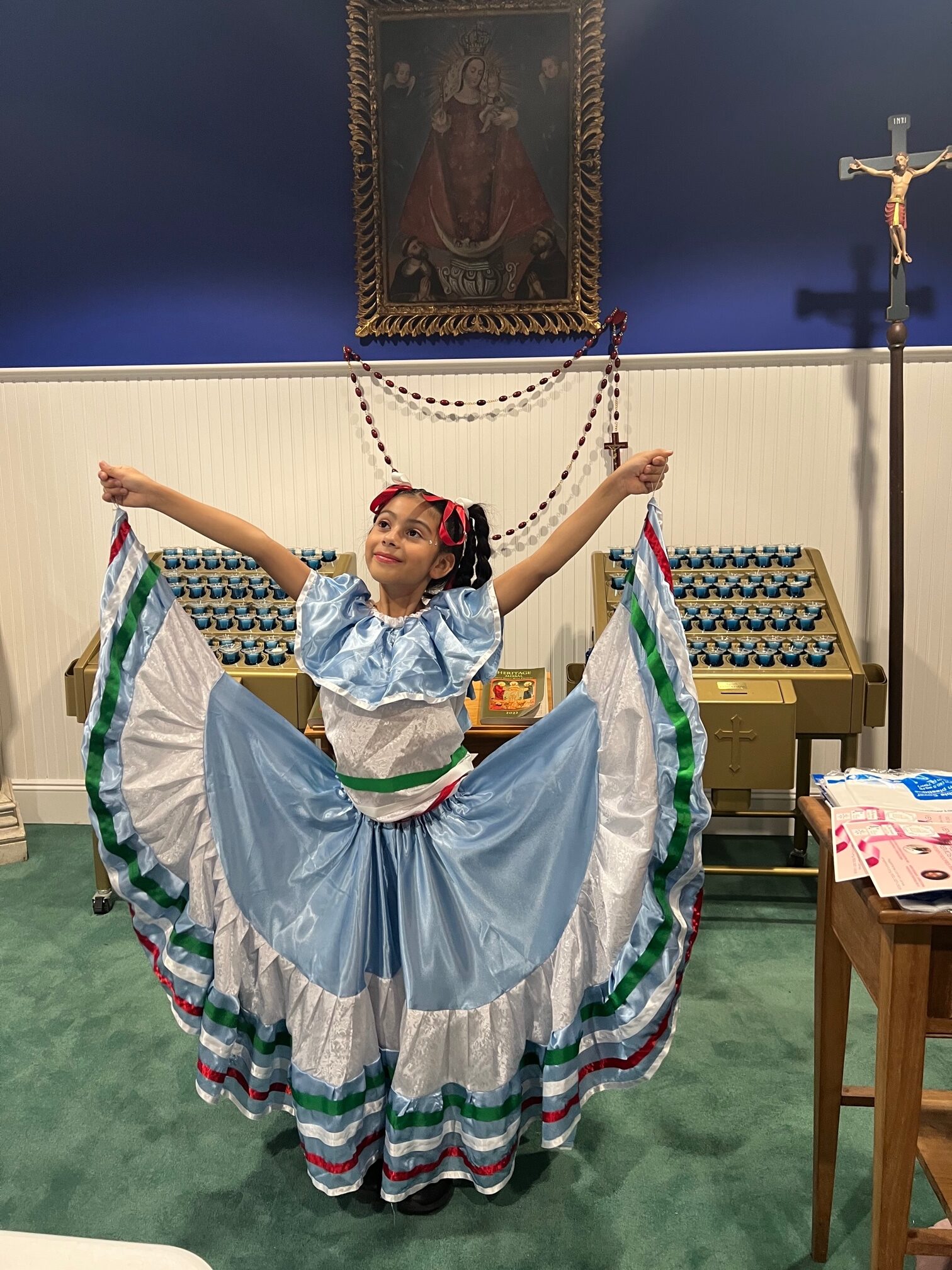 Our Lady of the Hamptons School third-grader Isabella Mellado performed a Hispanic national dance at the school recently. COURTESY OUT LADY OF THE HAMPTONS SCHOOL