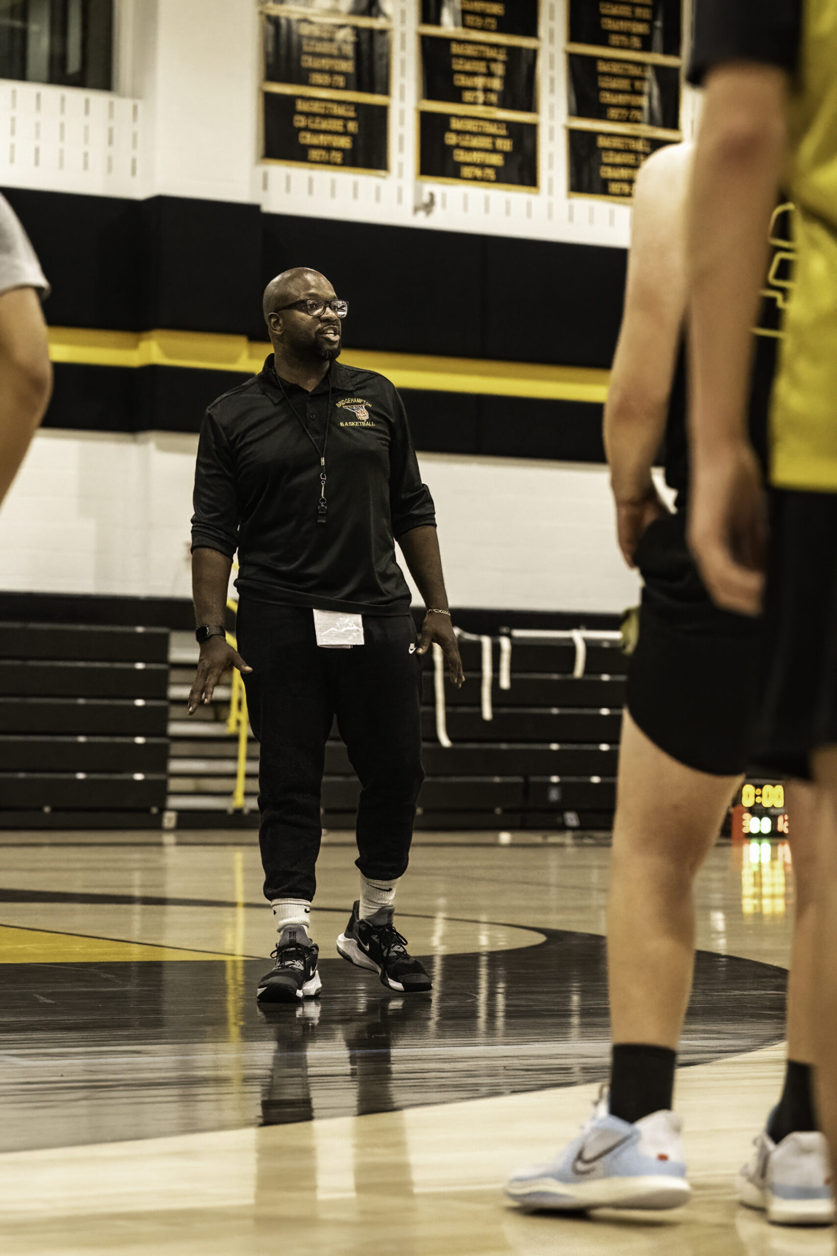 Bridgehampton head coach Ron White leads practice on Monday.    MARIANNE BARNETT