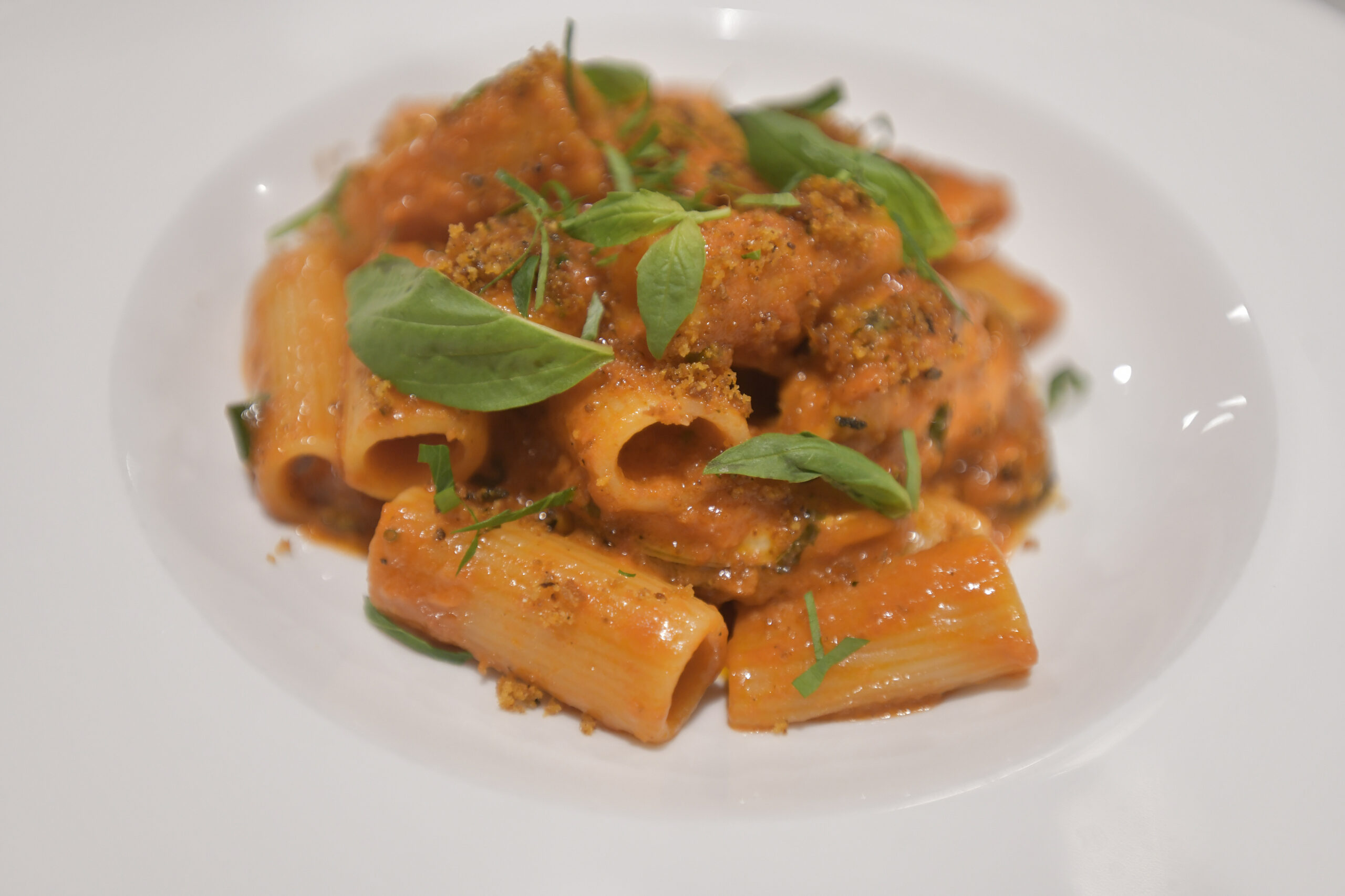 Rigatoni with vodka sauce, steamed mussels and parsley.  DANA SHAW