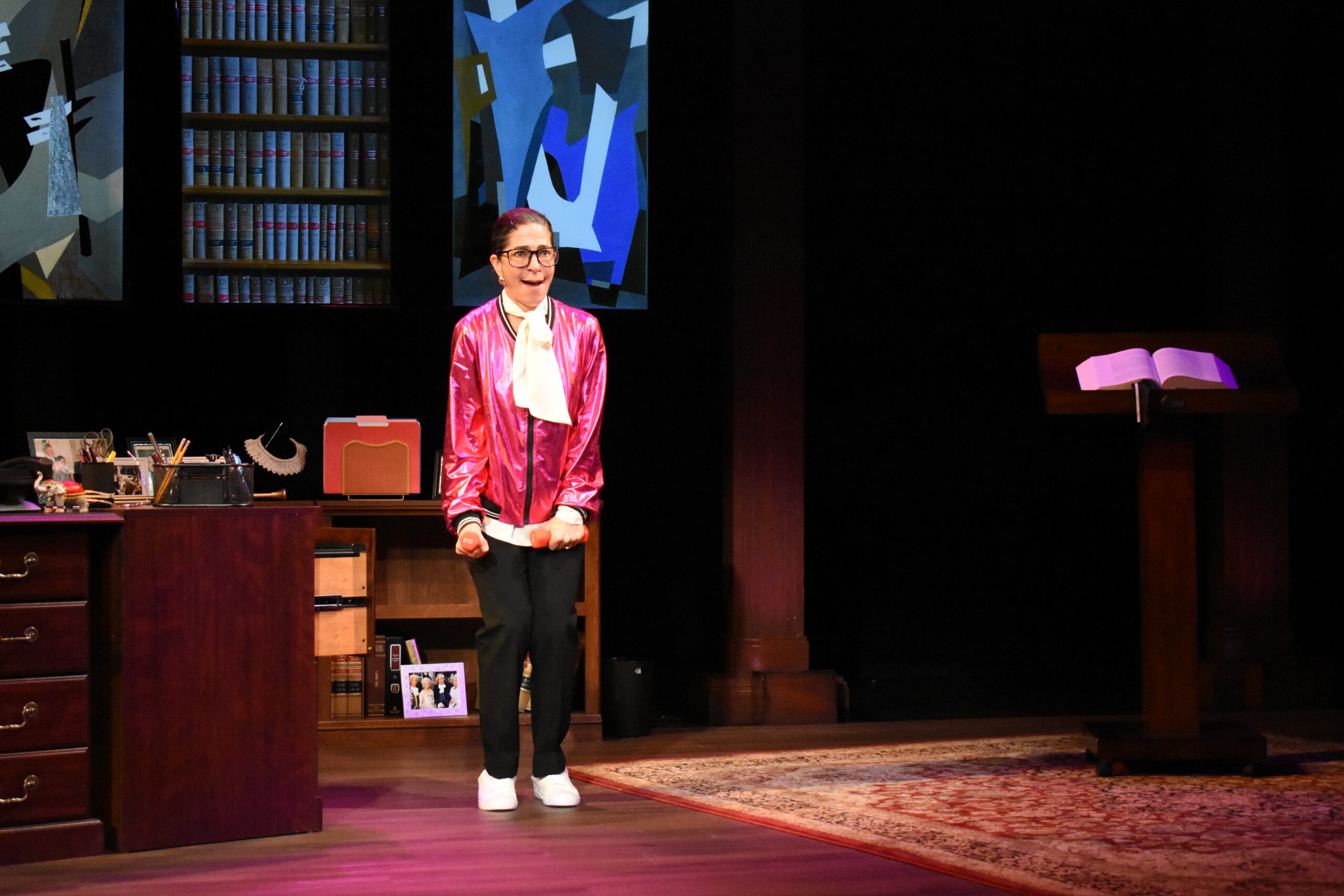 Michelle Azar as Ruth Bader Ginsburg in “All Things Equal: The Life and Trials of Ruth Bader Ginsburg” at Bay Street Theater. COURTESY BAY STREET THEATER