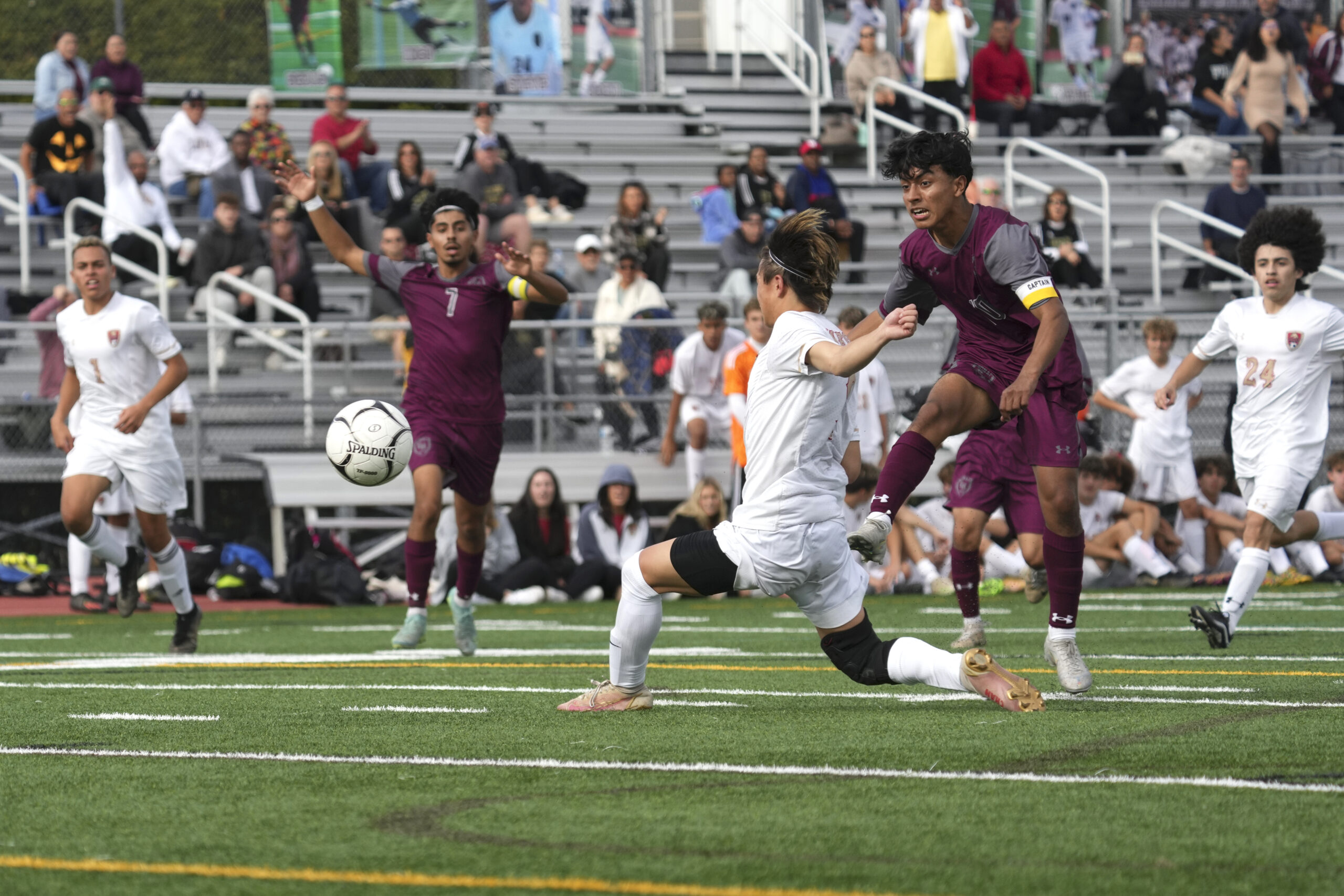 East Hampton senior co-captain Eric Armijos fires off a shot.    RON ESPOSITO