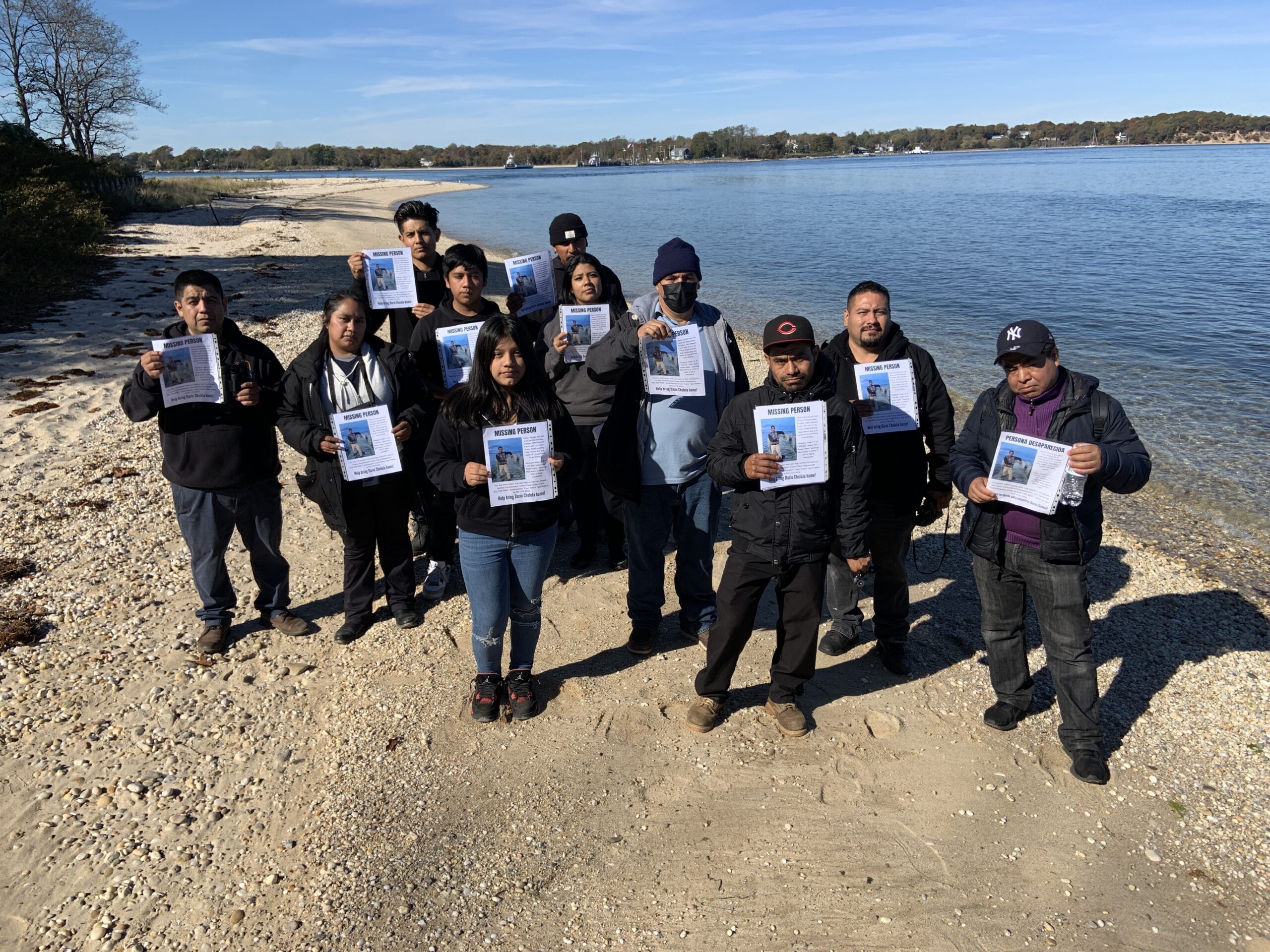 Family members of Dario Cholula Rojas, who disappeared on the night of October 19 when he went out on a kayak to fish, gathered in North Haven on Sunday to search the shoreline for his body. STEPHEN J. KOTZ