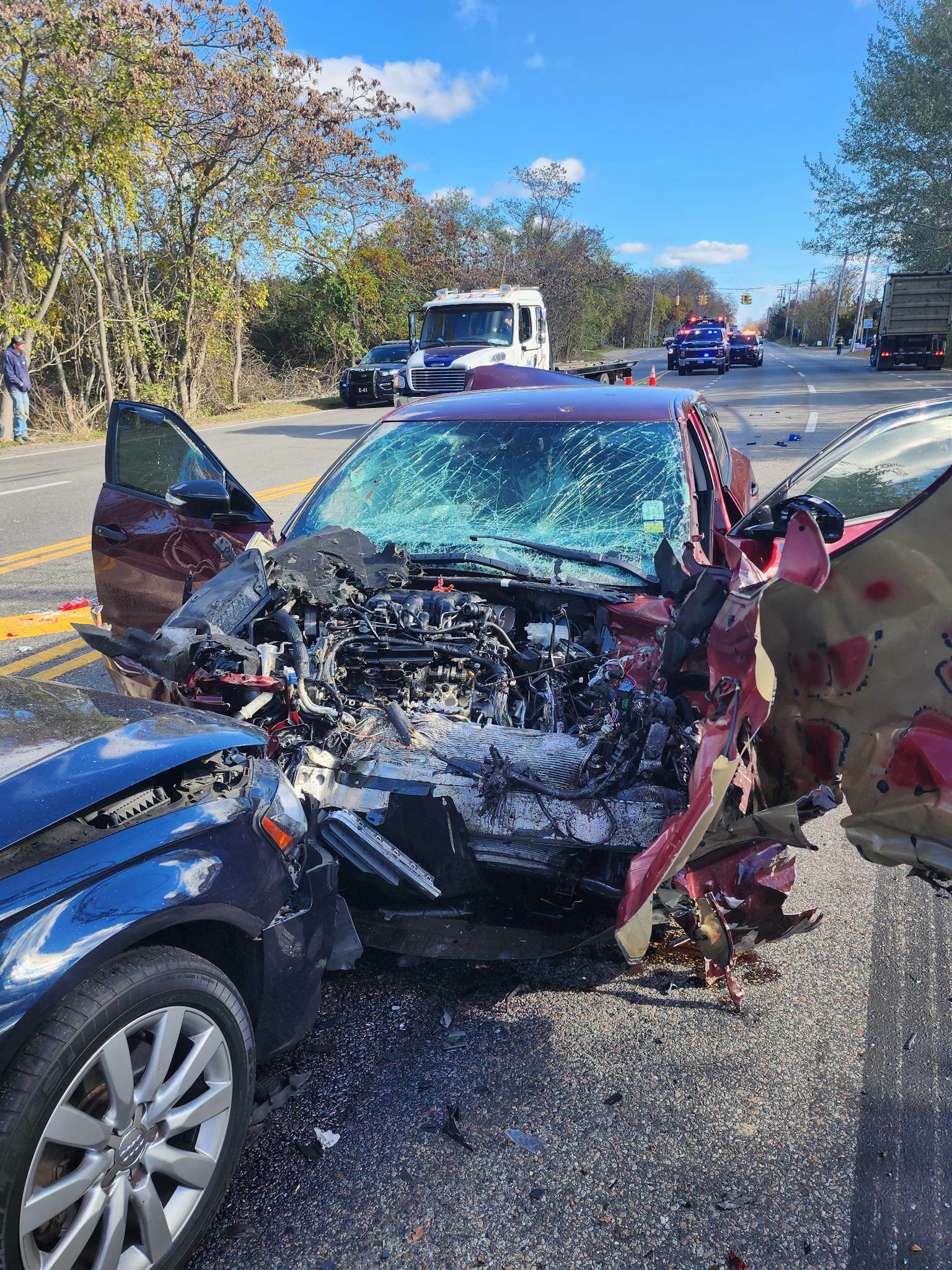 It looked as if the grills of the two cars were intertwined after the multi-car crash on County Road 39 in Southampton.    COURTESY LAMAR ROBINSON