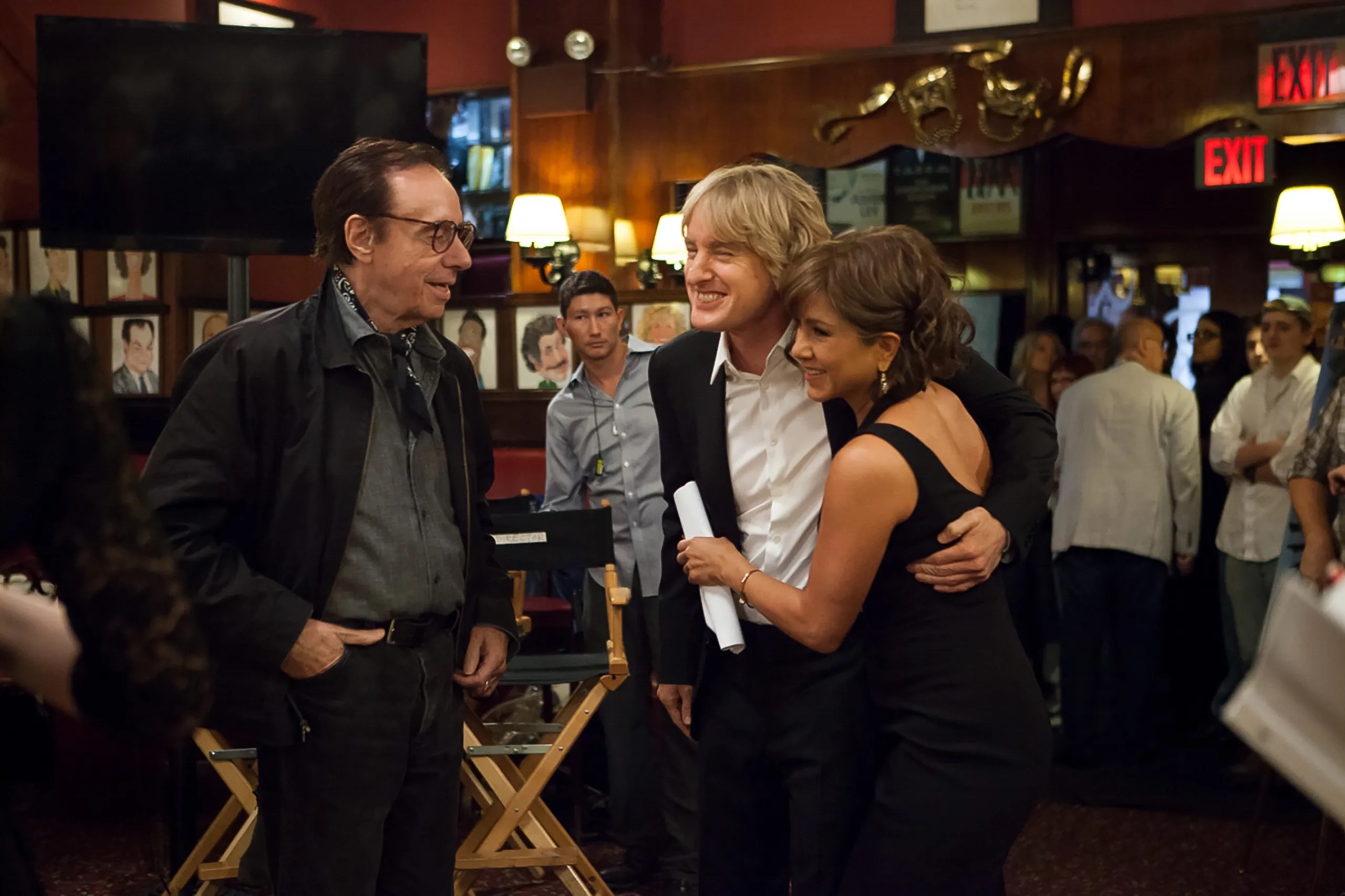 Director Peter Bogdanovich, left, with Owen Wilson and Jennifer Anniston during production of 