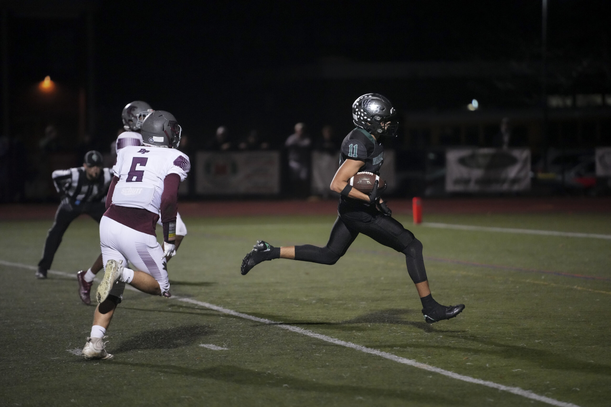 Westhampton Beach junior wide receiver Michael LoRusso crosses the goal line for a touchdown.   RON ESPOSITO