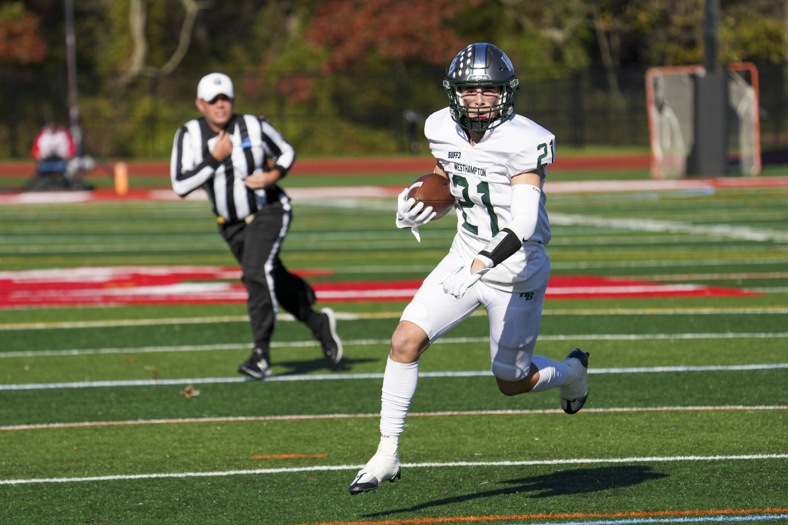 Westhampton Beach sophomore Brody Schaffer had a big game on Saturday in the Hurricanes 26-21 victory on Saturday afternoon at Hills West.    RON ESPOSITO