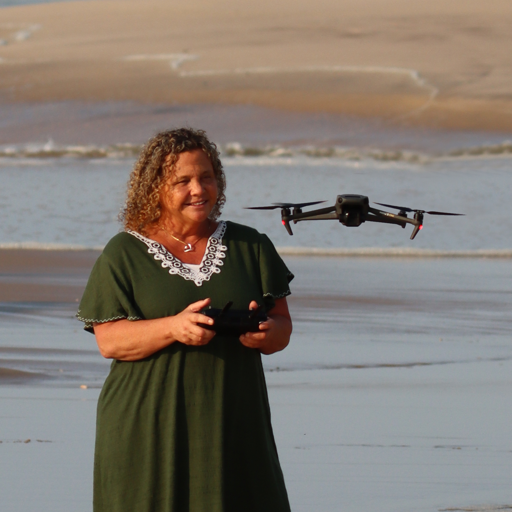 Joanna Steidle flies her drone at the beach.