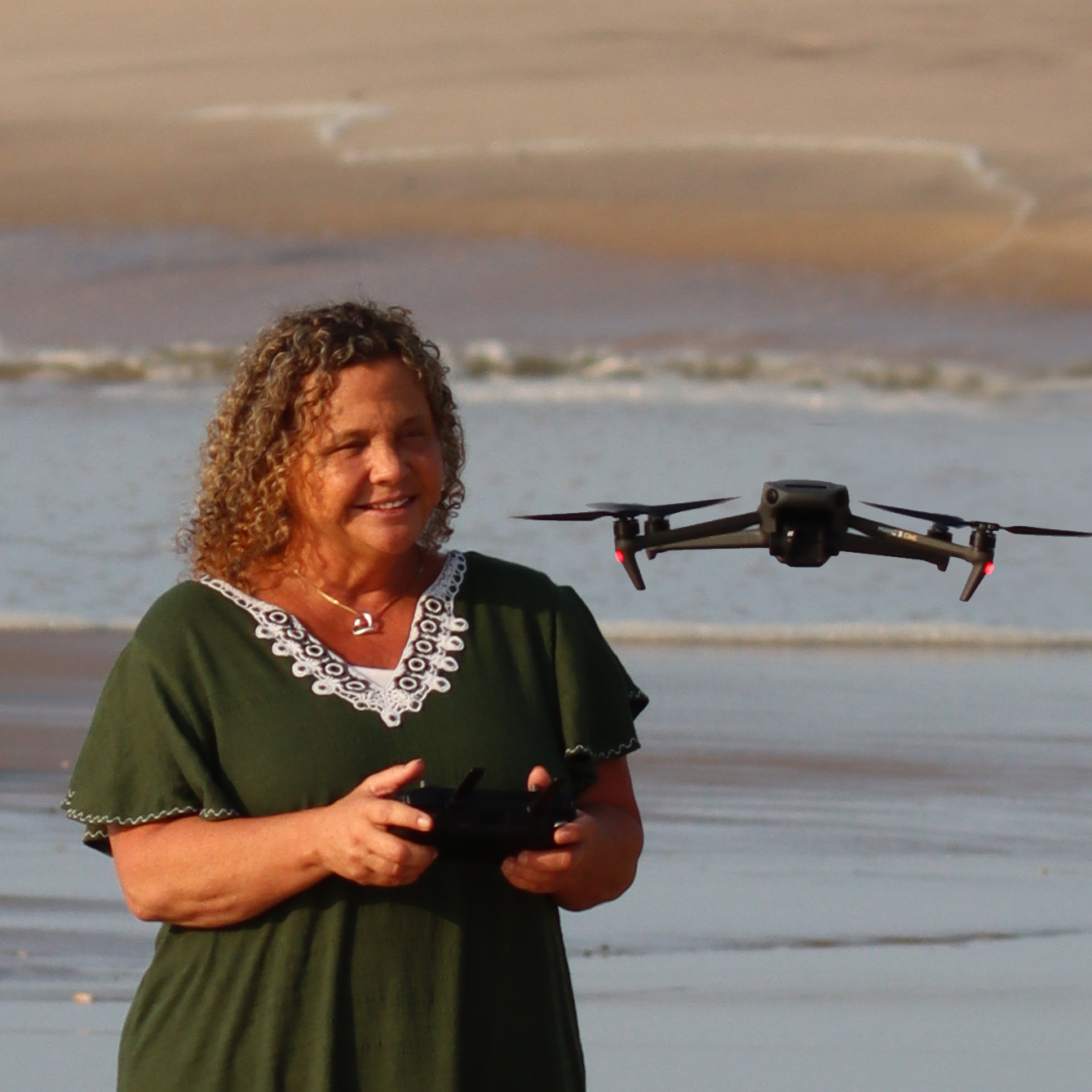 Joanna Steidle flies her drone at the beach.