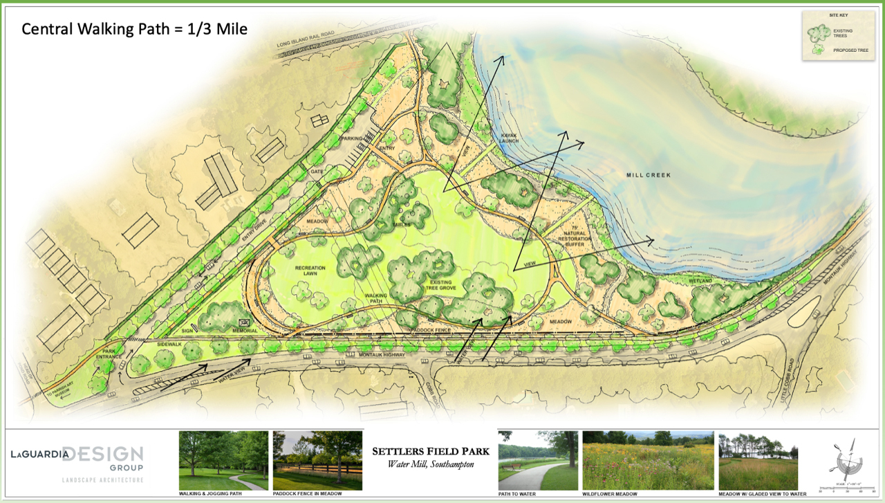 An early rendering of how the newly-purchased land in Water Mill might be developed for recreation.  FILE