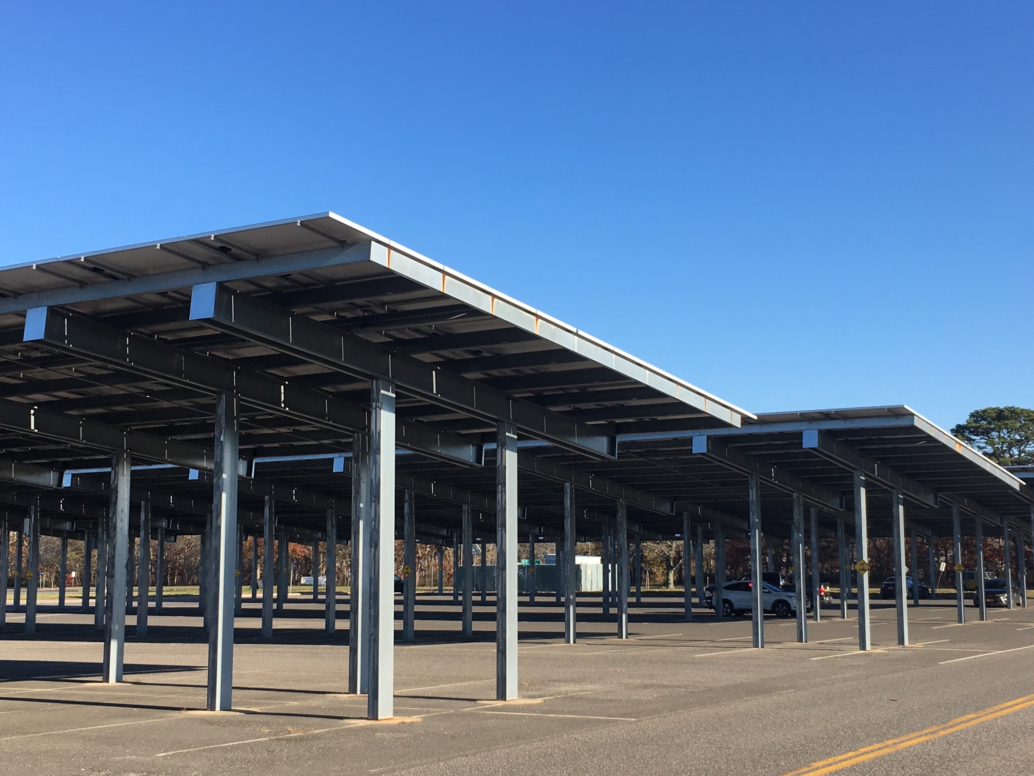 Solar canopies, like this one at the Suffolk County Center in Riverside, are addressed in the proposed solar regulations.    KITTY MERRILL