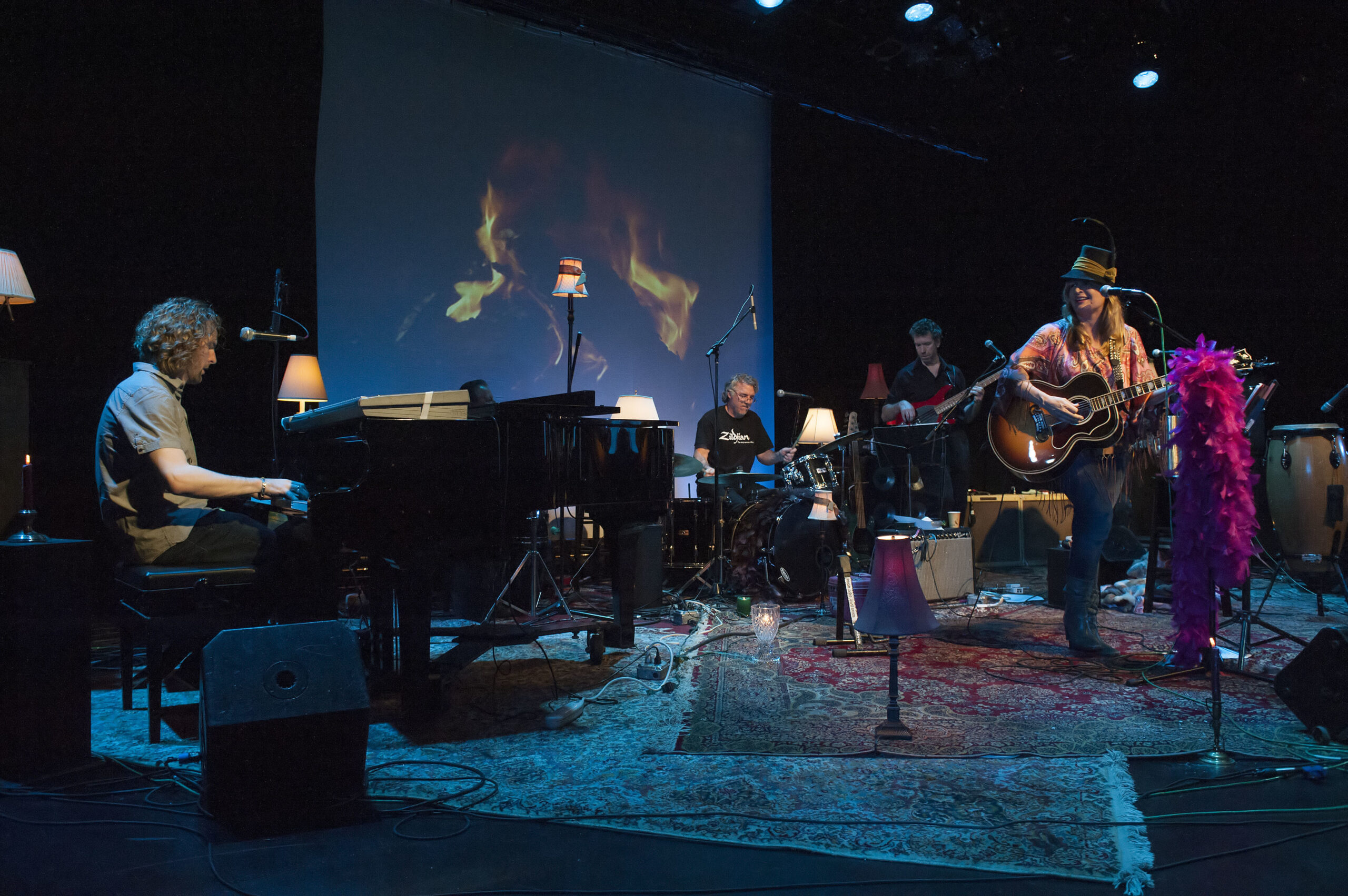 The Fireside Sessions
Return to Bay Street Theater
April 7 - Nancy Atlas and Danny Kean performing in January 2014, during the first ever Fireside Sessions season at Bay Street Theater. After a hiatus of more than  two years due to COVID-19, on April 8 and 9, the Nancy Atlas Project was back on stage and nobody was happier than Atlas herself, who was joined by band members Johnny Blood, Brett King, Joe Delia and Phil Bloom  with special guests Randi Fishenfeld on violin, Kean on keys and vocals and Clark Gayton on trombone.                       MICHAEL HELLER