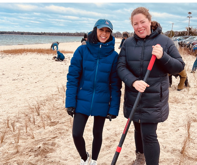 Alexis Davis was among the Bridgehampton School students, along with Environmental Club adviser Alexandra DeSouz, who participated in a coastal plant restoration project at Long Beach in Sag Harbor on December 10. COURTESY BRIDGEHAMPTON SCHOOL DISTRICT