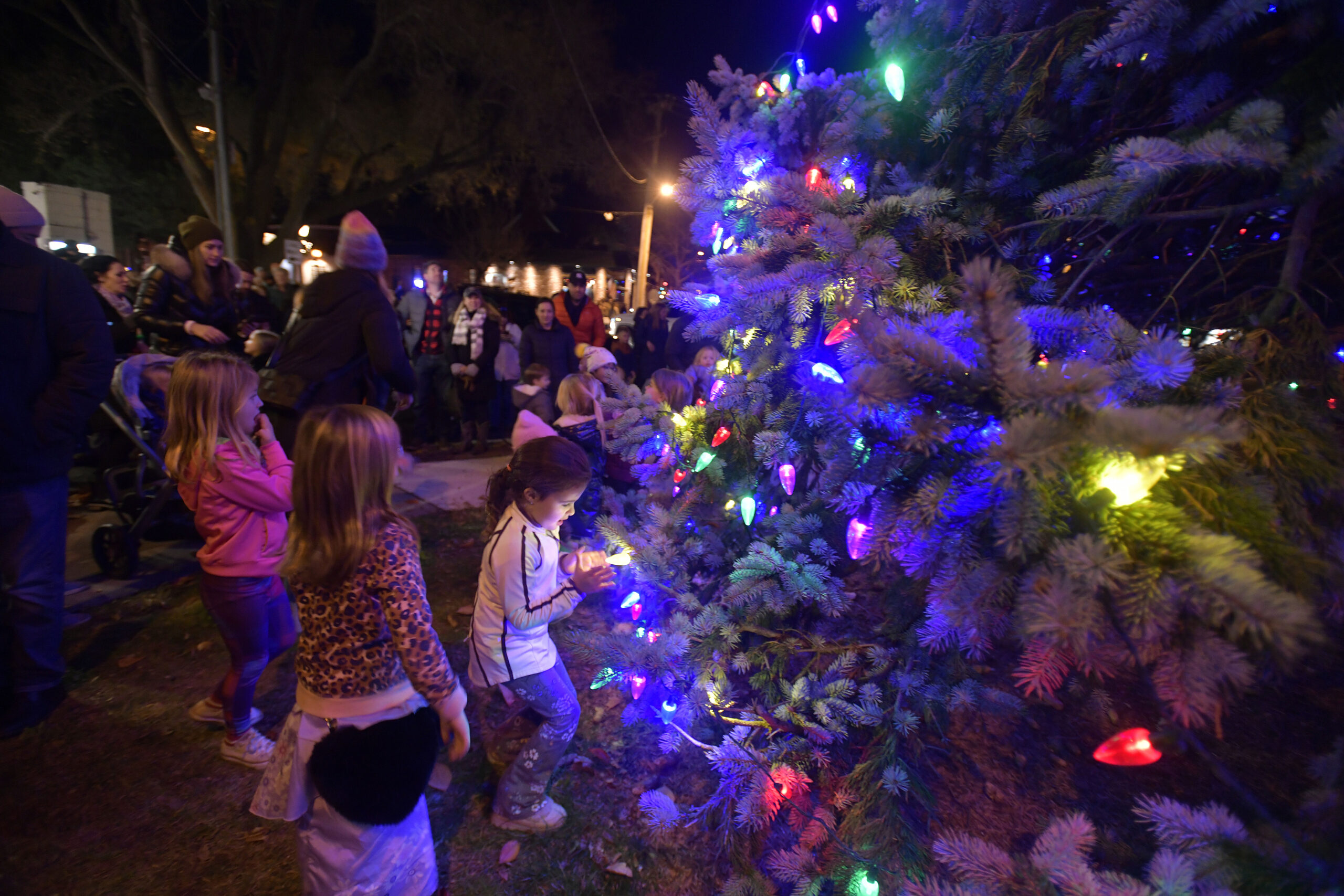 The tree is lighted in Sag Harbor on Friday.