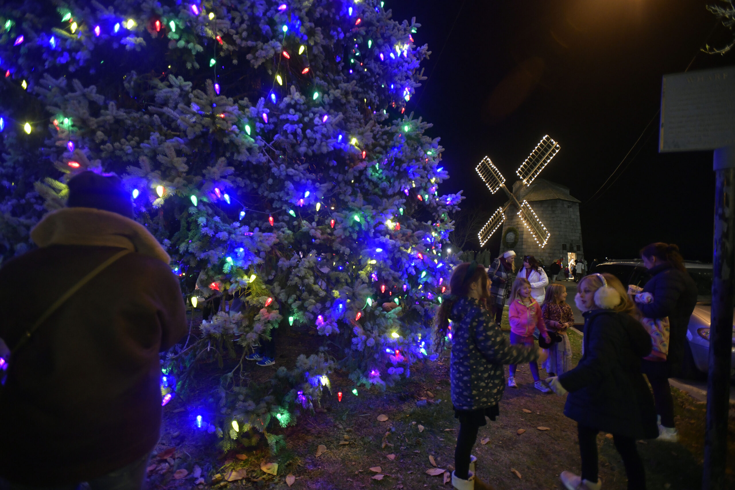 The tree is lighted in Sag Harbor on Friday.