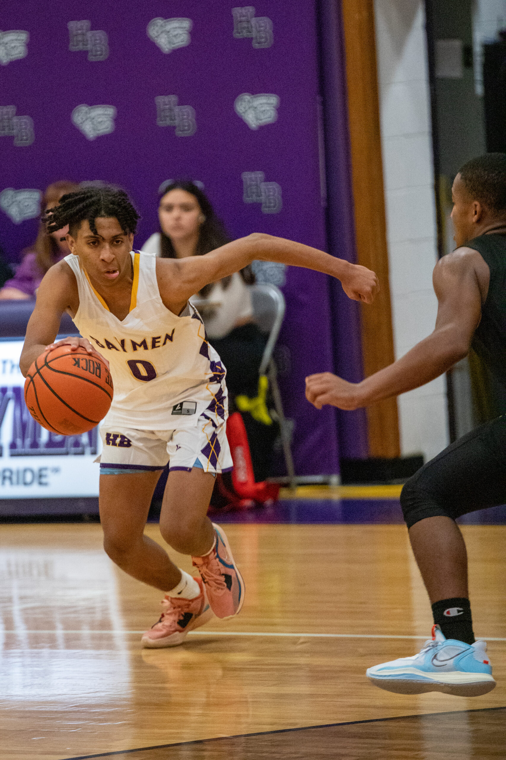 Hampton Bays junior Danny Wilson dribbles at the top of the arch.    MICHAEL O'CONNOR