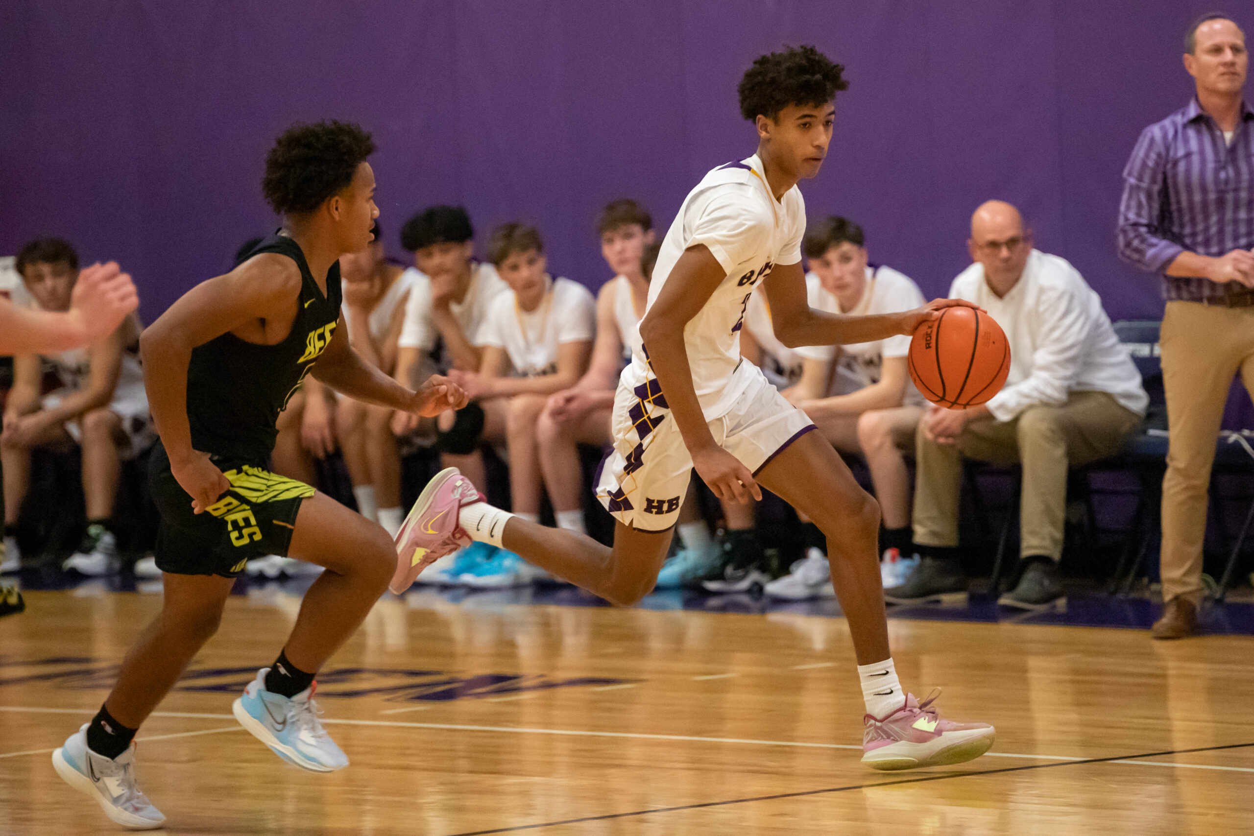 Hampton Bays senior Kazmin Johnson dribbles down the court.    MICHAEL O'CONNOR