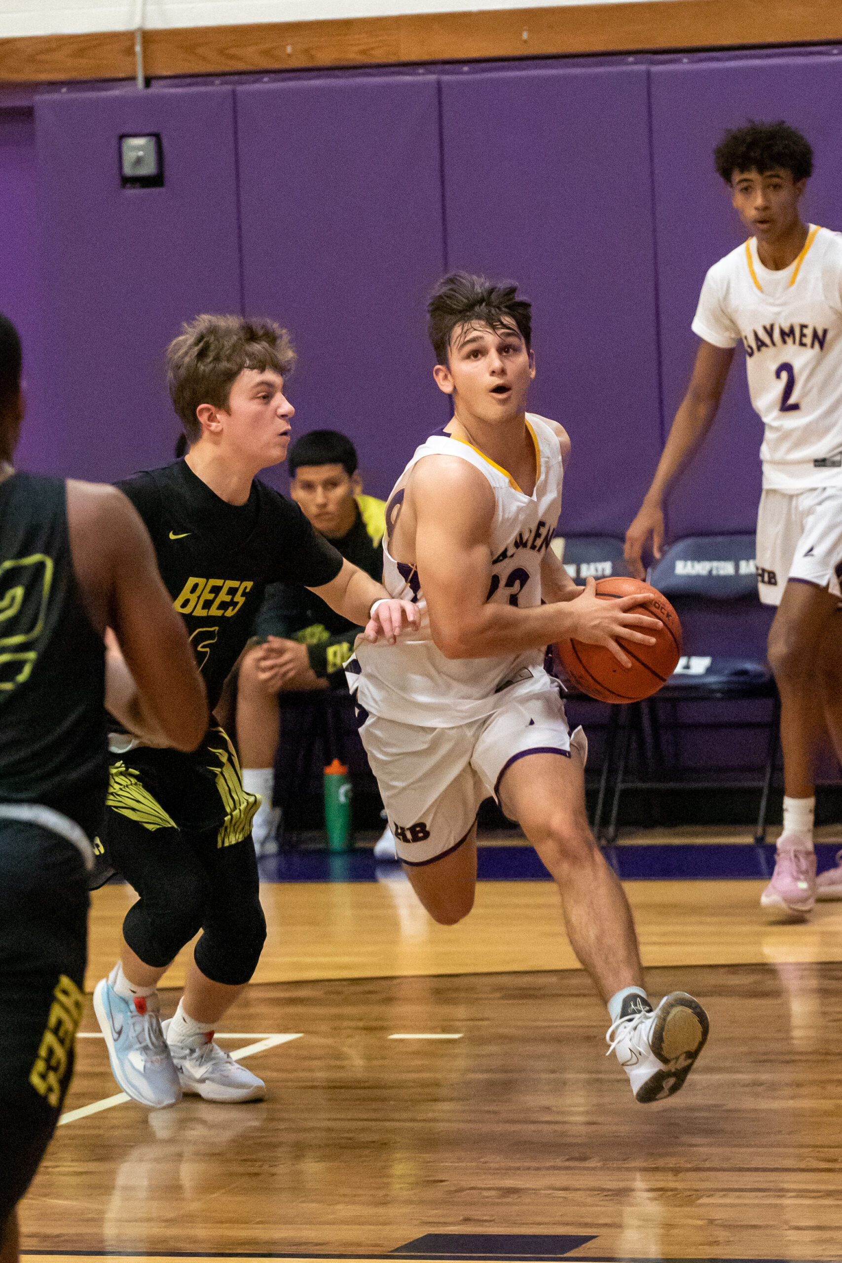 Hampton Bays senior Noah Thompson drives to the basket.   MICHAEL O'CONNOR