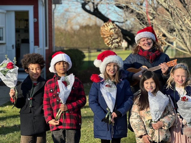 Sagaponack School students, under the direction of teacher Abby Fleming, performed in their outdoor winter concert on December 13. COURTESY SAGAPONACK SCHOOL