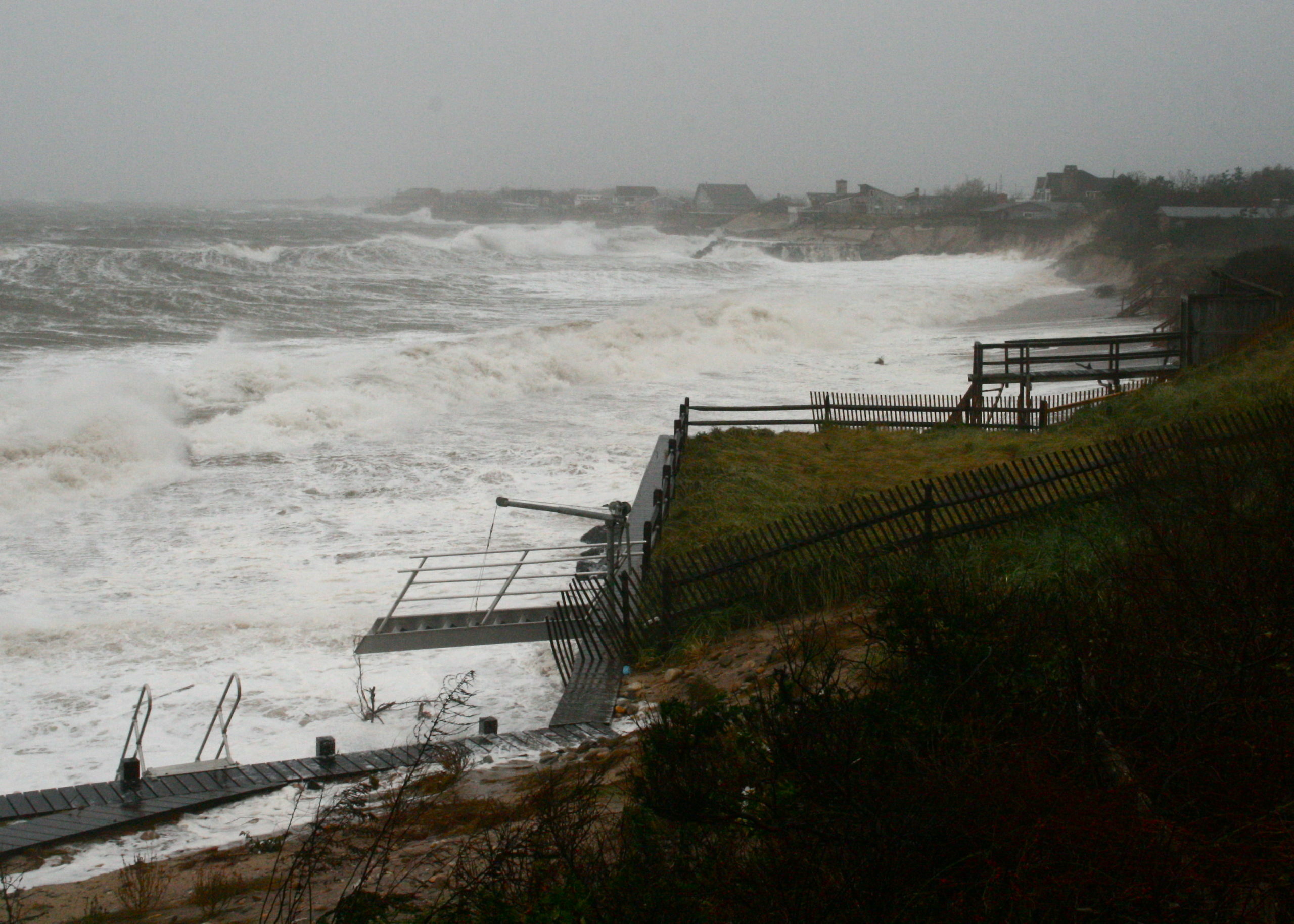 Soundview Drive in Montauk is pummeled by waves during a storm.