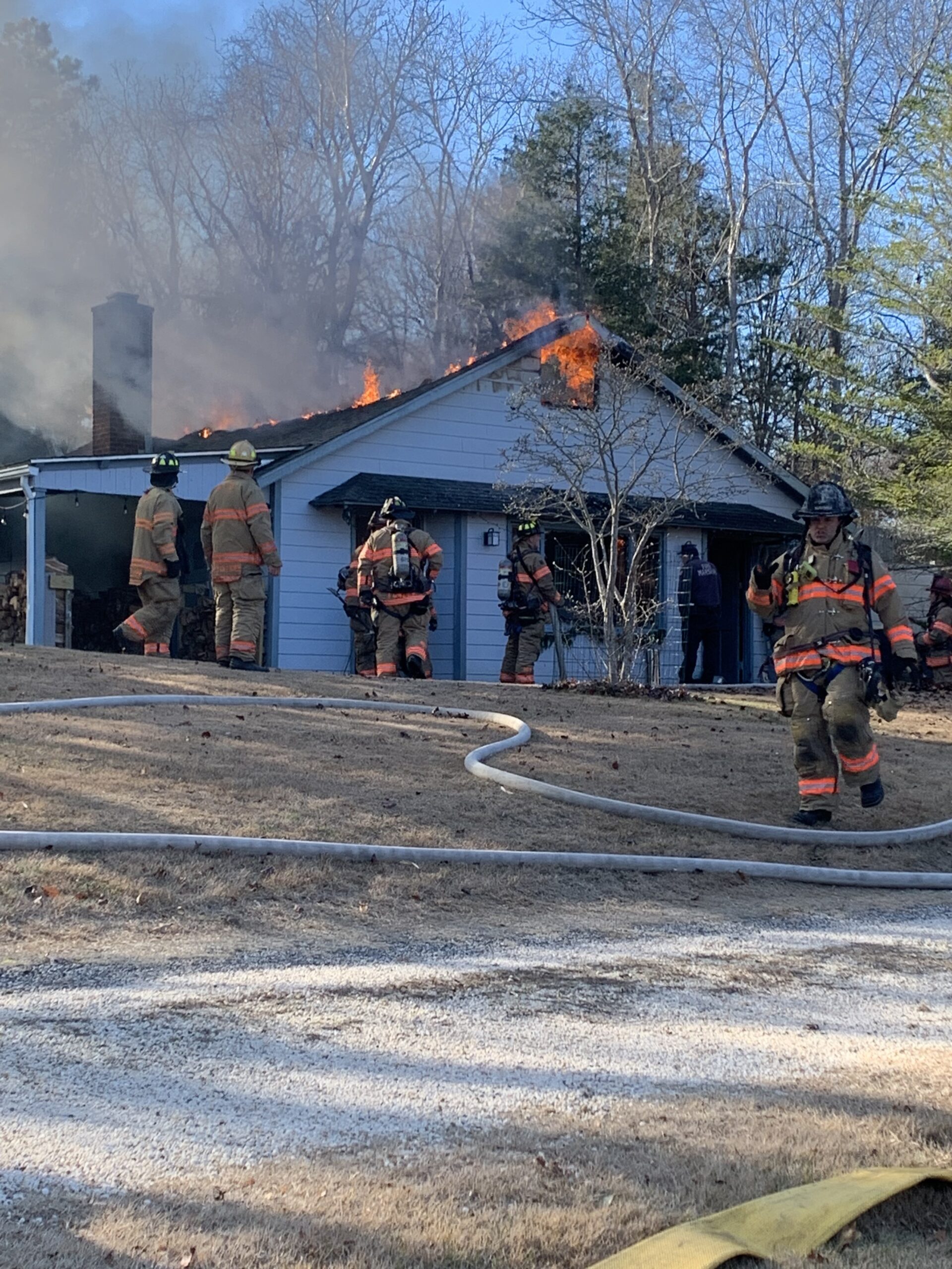 Firefighters respond to a structure fire on County Road 38 in  the Tuckahoe section of Southampton on Tuesday, December 20.   COURTESY SOUTHAMPTON FIRE DEPARTMENT