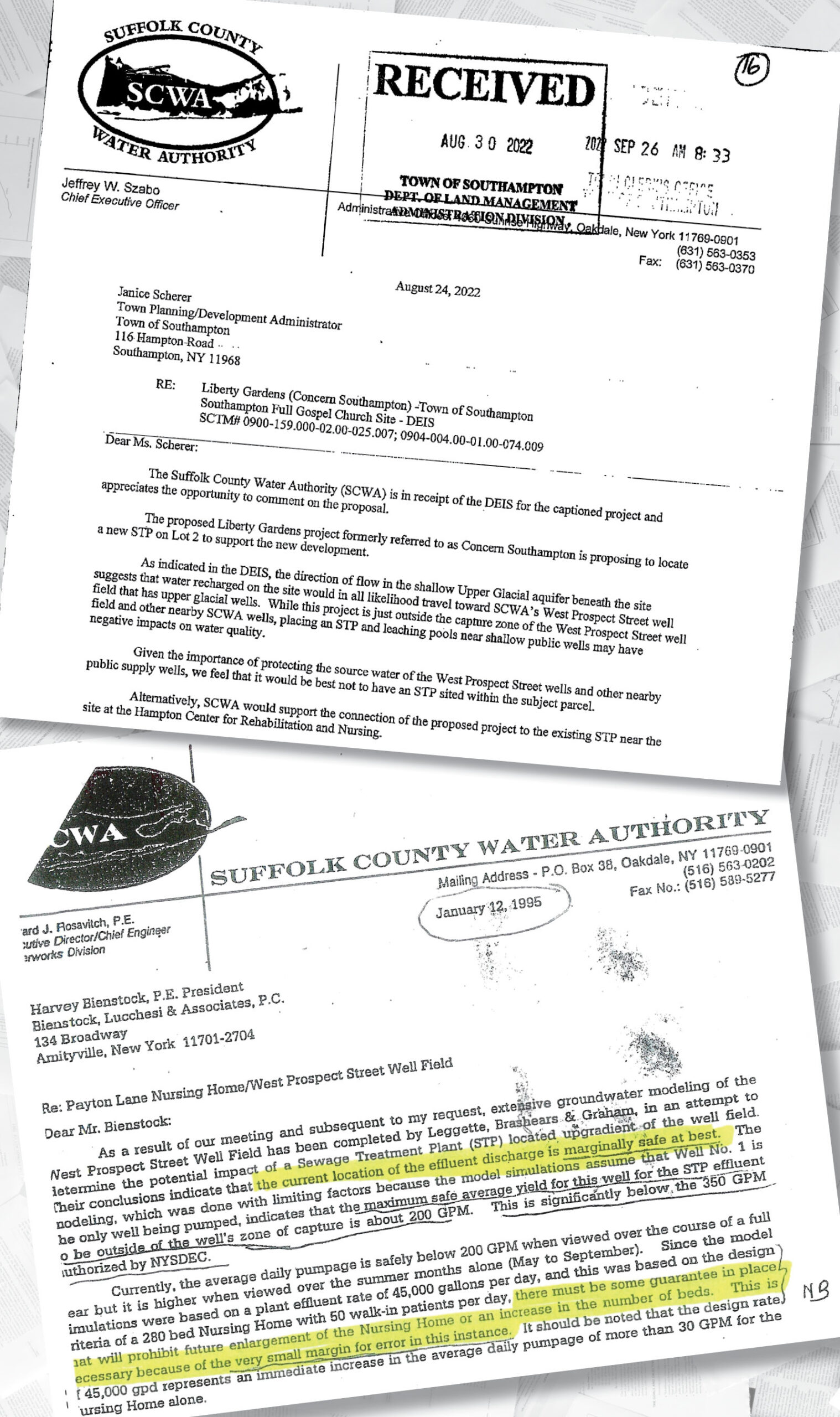 Two seemingly contradictory letters speak to  the sewage treatment plan for the Liberty Gardens affordable housing proposal in Southampton.