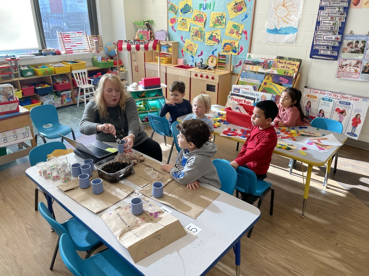 Pre-kindergarten students at the Sag Harbor Learning Center, students are learning about service to their community. As part of the lesson, students received an indoor demonstration of how to plant tulip bulbs. The students then joined together outside to bury the bulbs which will bloom this spring and beautify the community. The students are also busy creating holiday projects to give to others this holiday season. COURTESY SAG HARBOR SCHOOL DISTRICT