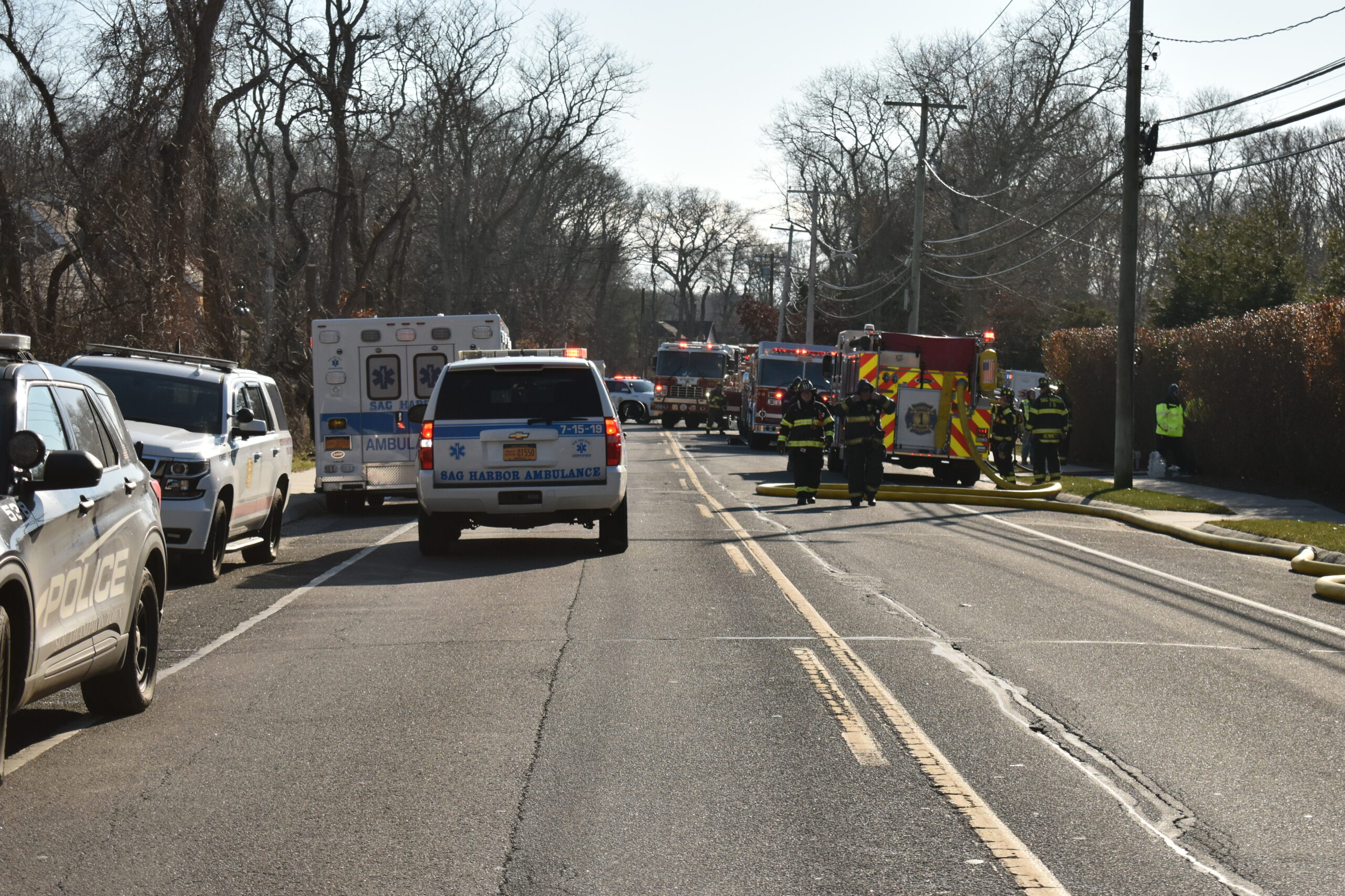 The Bridgehampton Fire Department responded to a fire on the Bridgehampton-Sag Harbor Turnpike on Christmas morning, extinguishing a fire that had broken out in a shed just as it started to spread to the adjacent home.