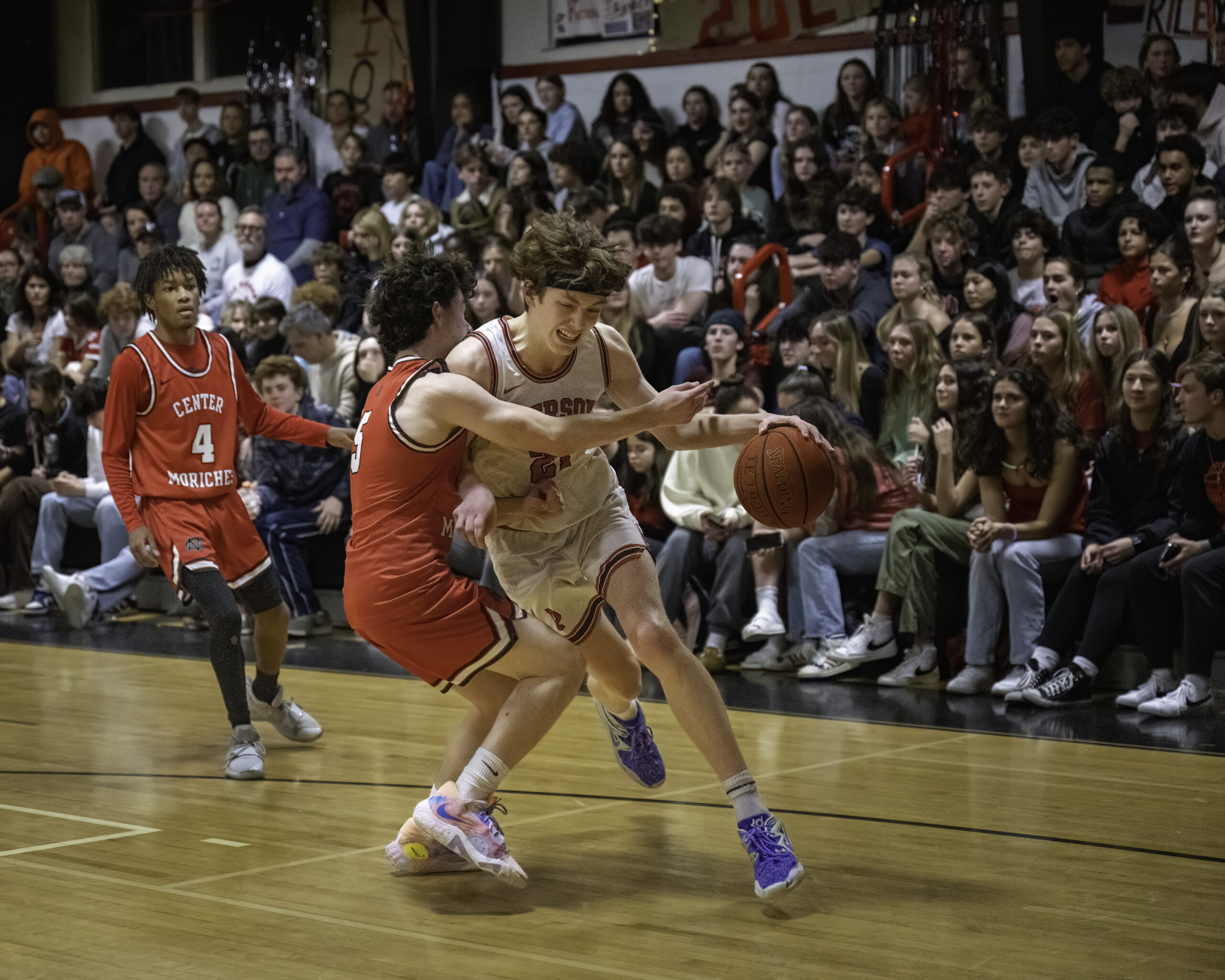 Pierson's Luke Seltzer tries to drive on a Center Moriches player.   MARIANNE BARNETT