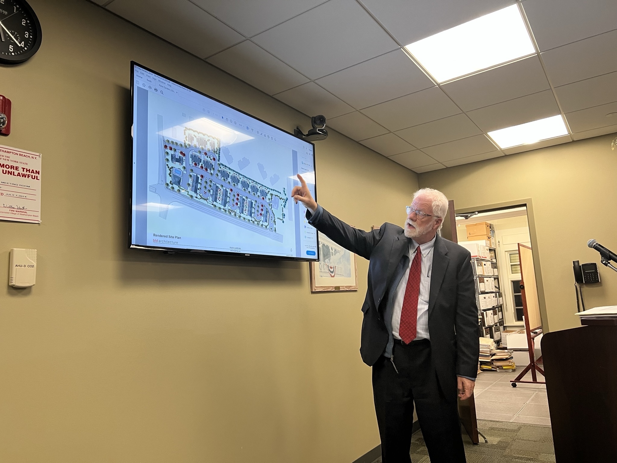 Attorney Jim Hulme addresses the Westhampton Beach Village Board on January 5. BILL SUTTON