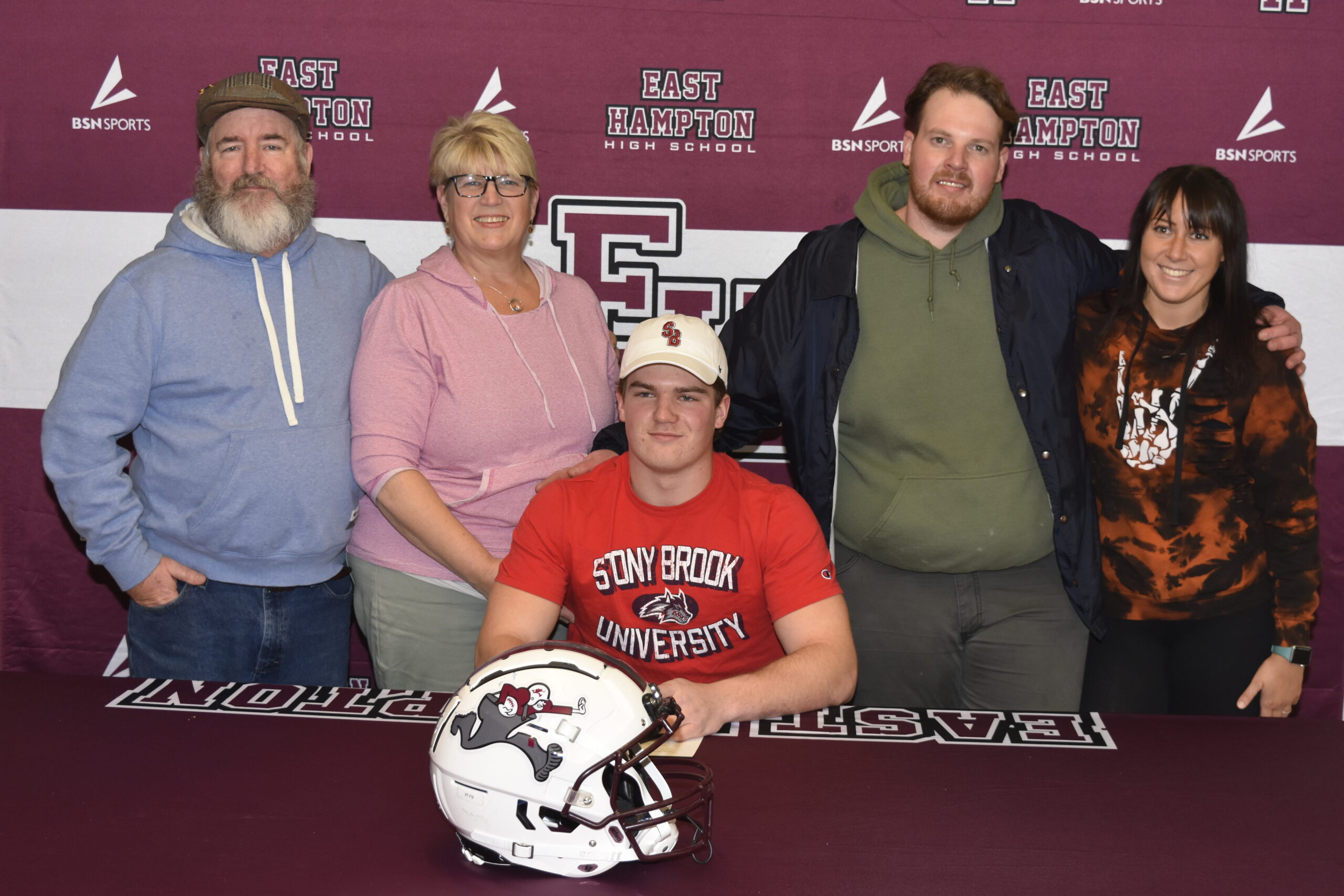 Finn Byrnes with his immediate family, parents Brian and Kathy, brother Zach Bennett and sister-in-law Sabrina Bennett.   DREW BUDD