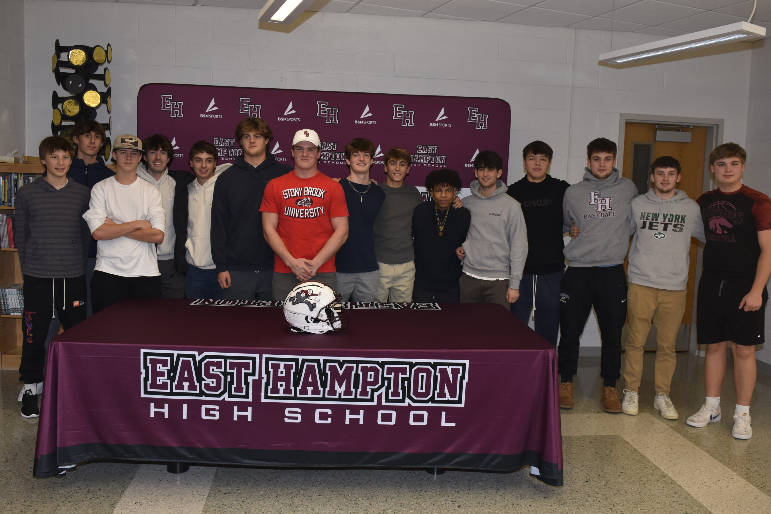 Finn Byrnes surrounded by his Bonac teammates and friends.   DREW BUDD