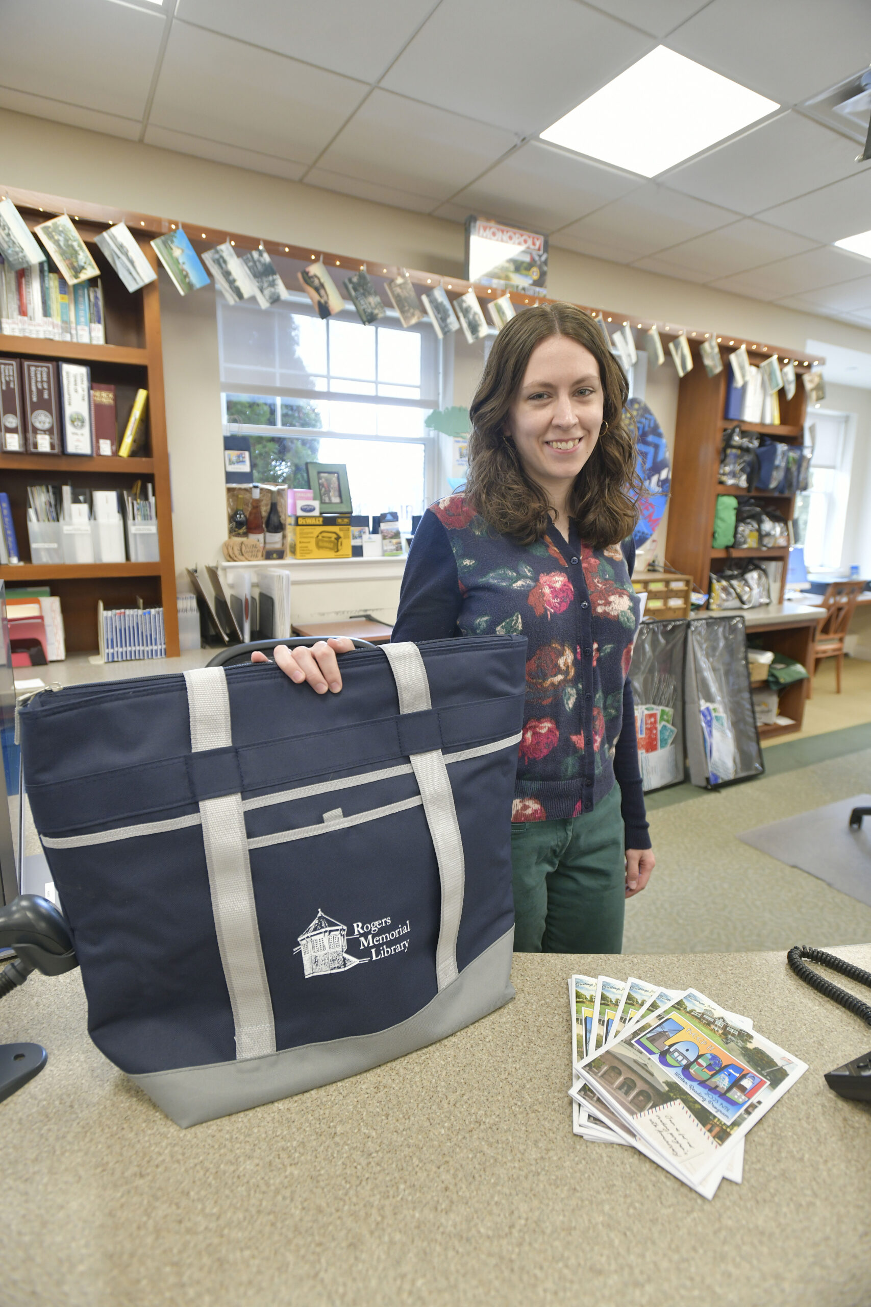 Outreach and Reference Librarian Melissa Sutter at the Rogers Memorial Library.  DANA SHAW